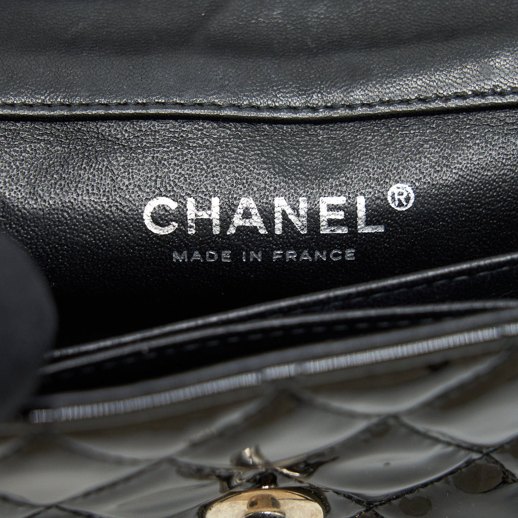 CHANEL SUPER MINI RECTANGULAR FLAP BAG PATENT BLACK SHW