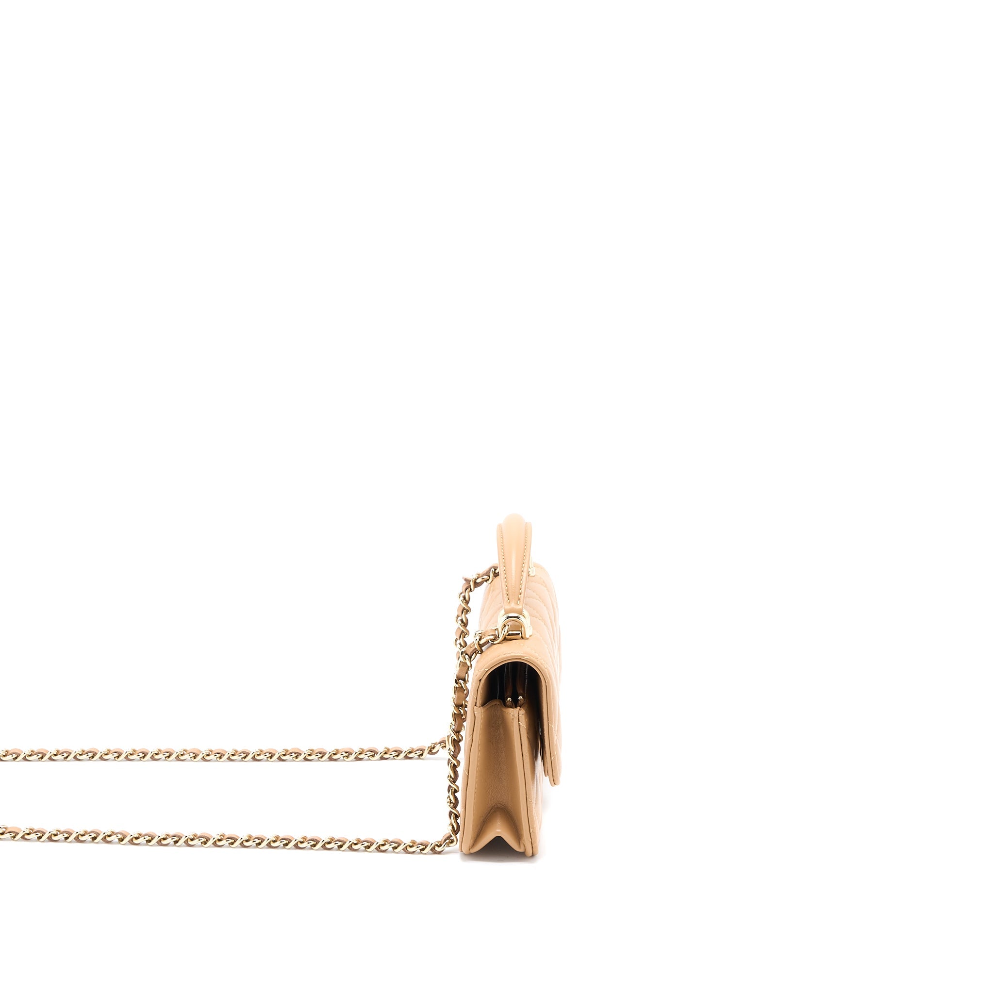 CHANEL TOP HANDLE MINI FLAP BAG WITH CHAIN LAMBSKIN CARAMEL LGHW (MICROCHIP)