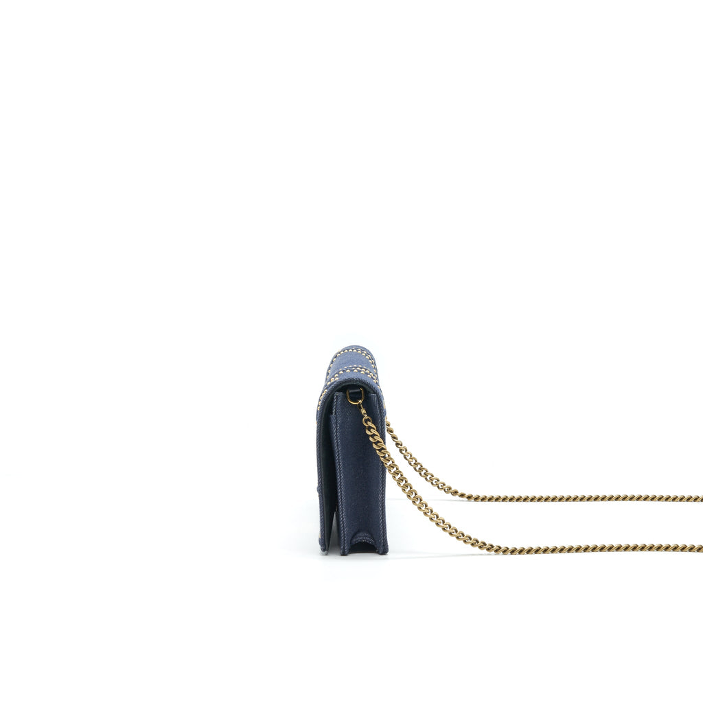 DIOR STUDDED DENIM DIORAMA WALLET ON CHAIN