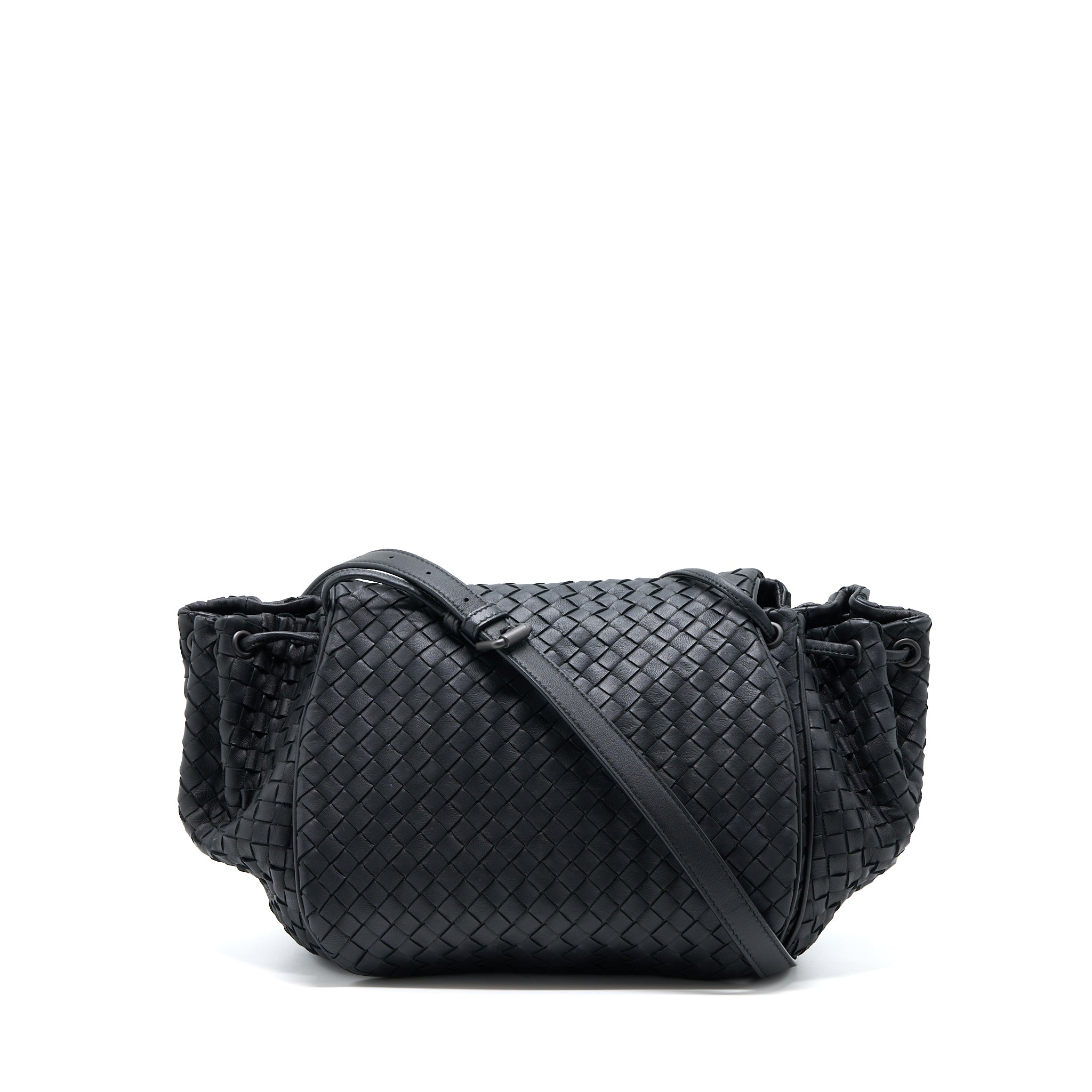 BOTTEGA VENETA INTRECCIATO FLAP BAG BLACK