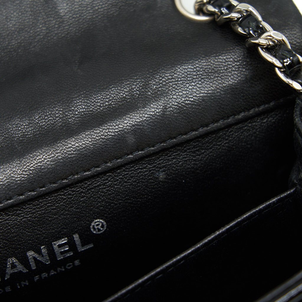 CHANEL SUPER MINI RECTANGULAR FLAP BAG PATENT BLACK SHW