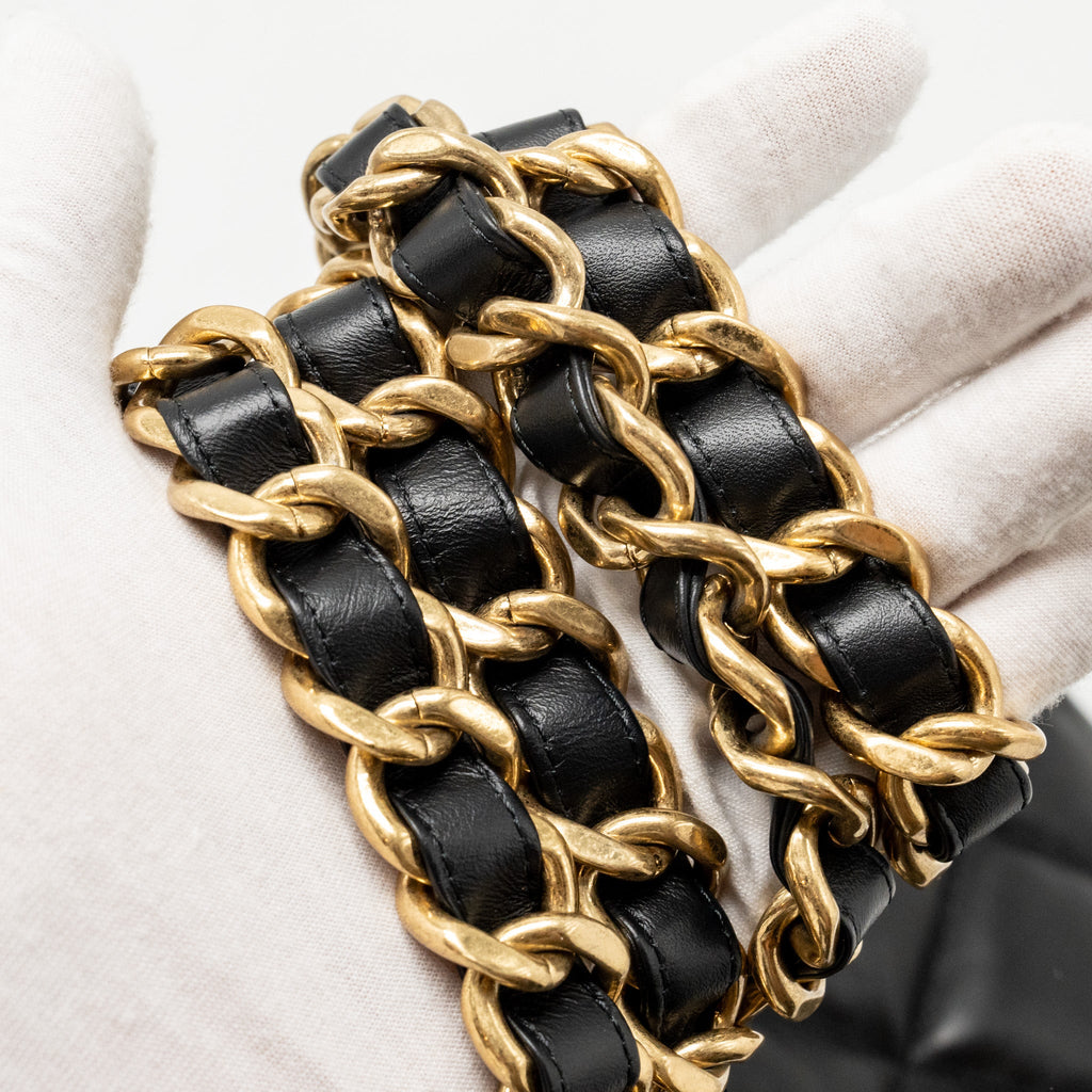 CHANEL QUILTED DOUBLE CHAIN SHOULDER BAG LAMBSKIN BLACK GHW (MICOCHIP)