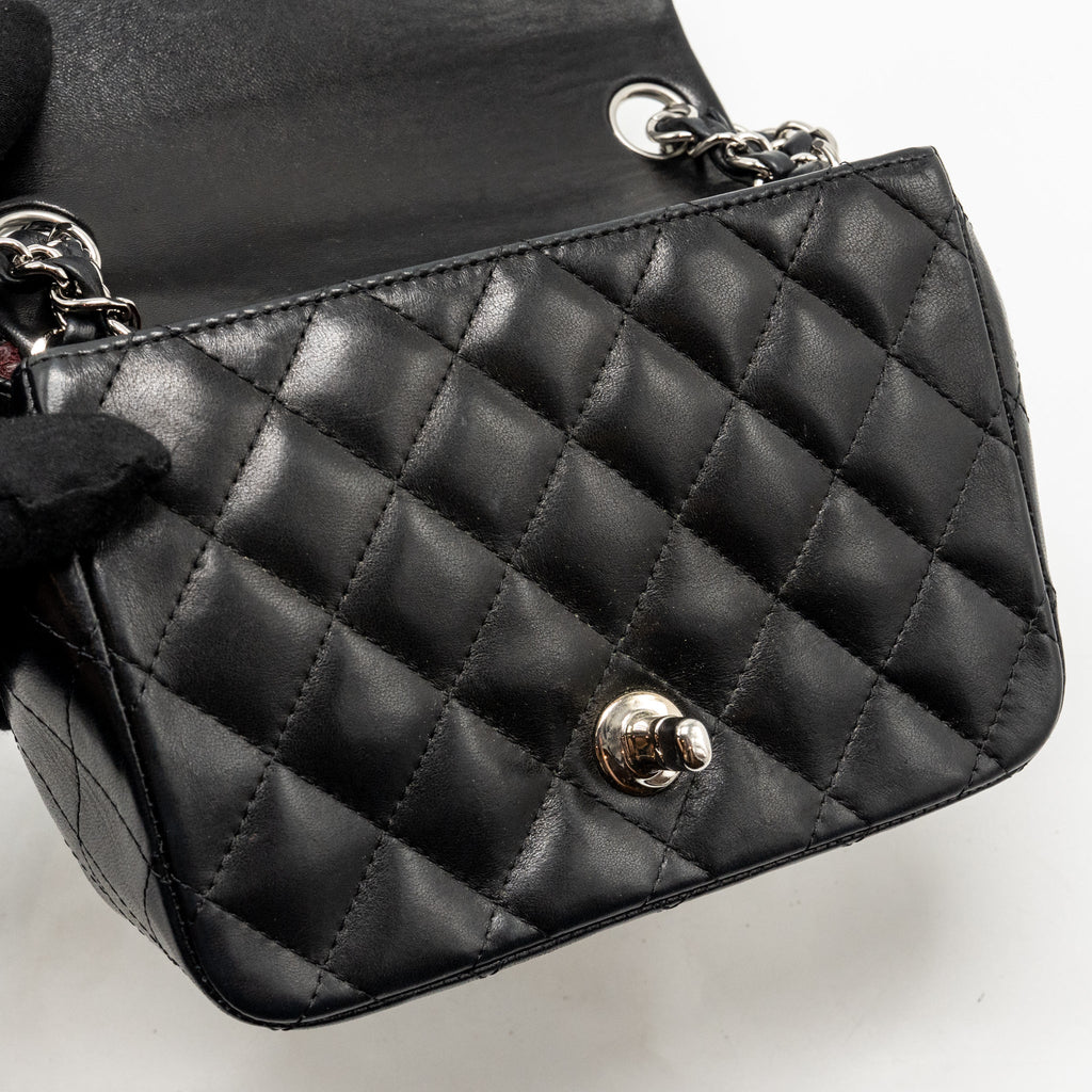 CHANEL CLASSIC MINI SQUARE FLAP BAG LAMBSKIN BLACK SHW