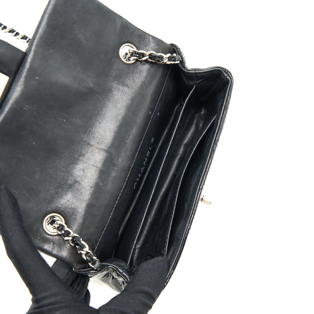 CHANEL SUPER MINI RECTANGULAR FLAP BAG PATENT BLACK SHW