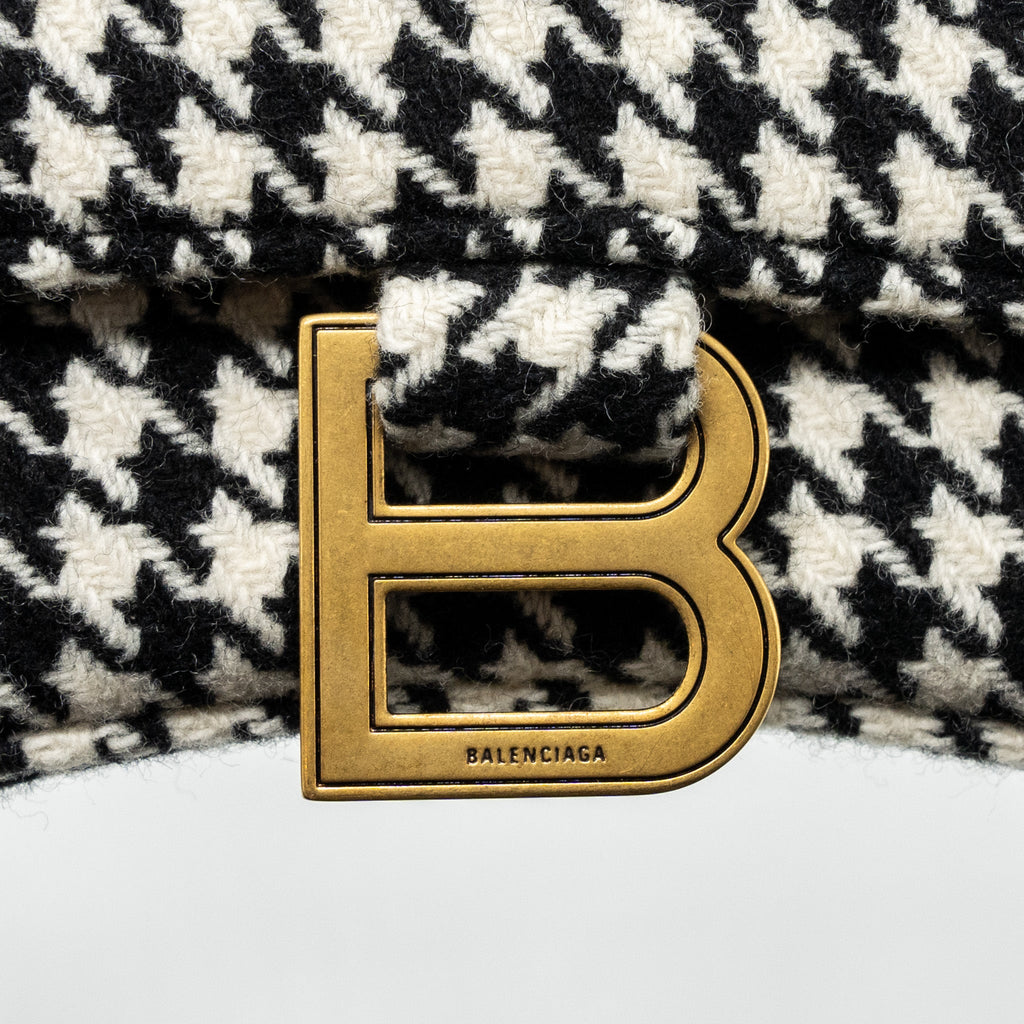 BALENCIAGA HOURGLASS S WOOL HOUNDSTOOTH BLACK/WHITE GHW