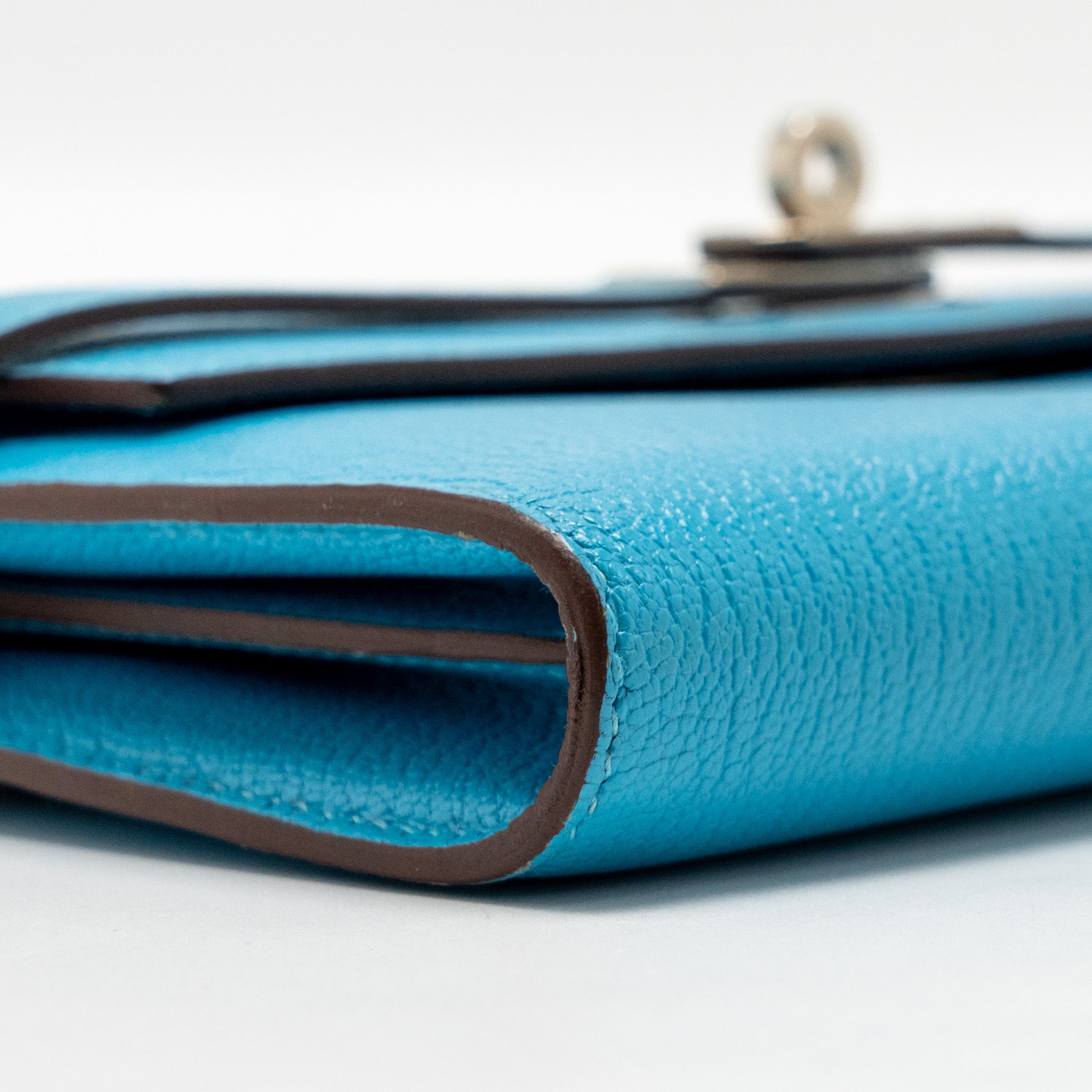 HERMES KELLY LONG WALLET CHEVRE MYSORE LEATHER BLUE AZTEQUE SHW