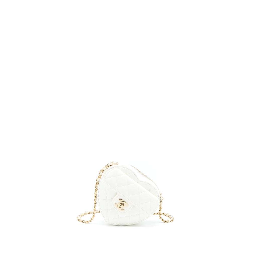 CHANEL SMALL HEART BAG LAMBSKIN WHITE LGHW