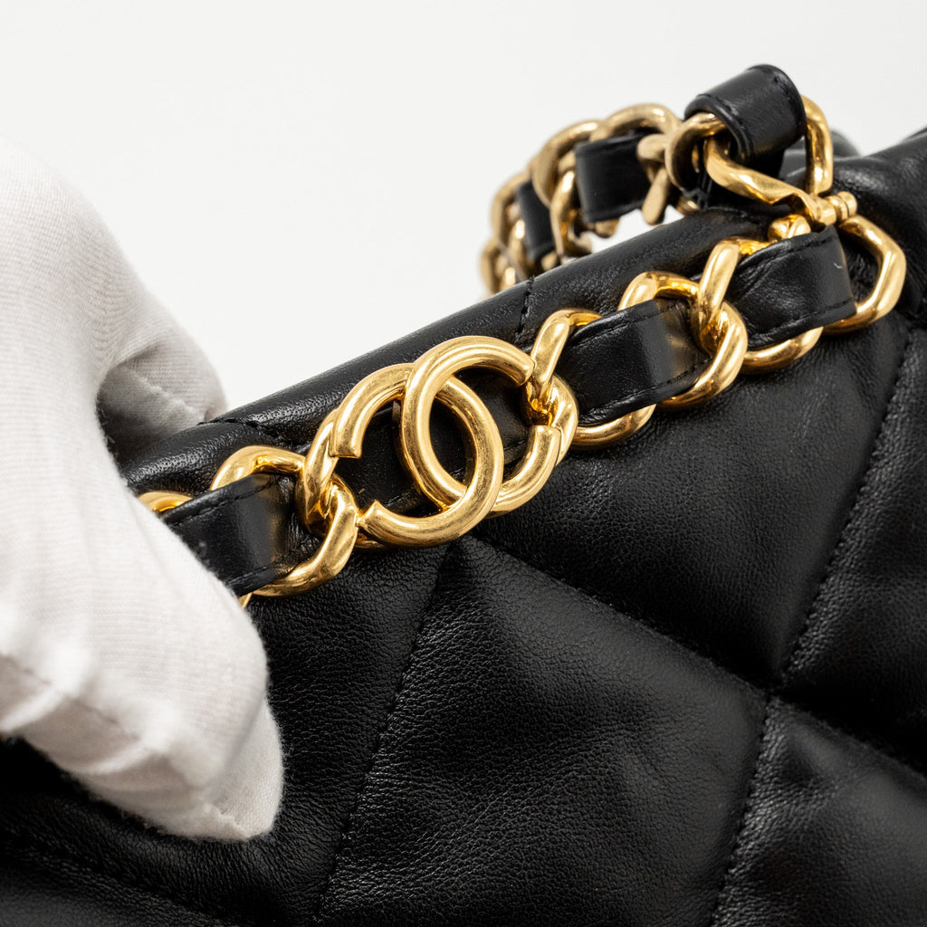 CHANEL QUILTED DOUBLE CHAIN SHOULDER BAG LAMBSKIN BLACK GHW (MICOCHIP)