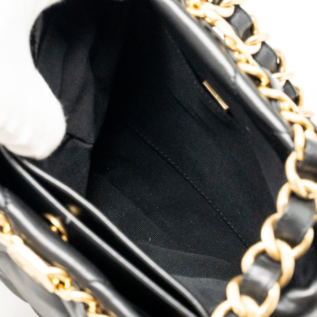 CHANEL QUILTED DOUBLE CHAIN SHOULDER BAG LAMBSKIN BLACK GHW (MICOCHIP)