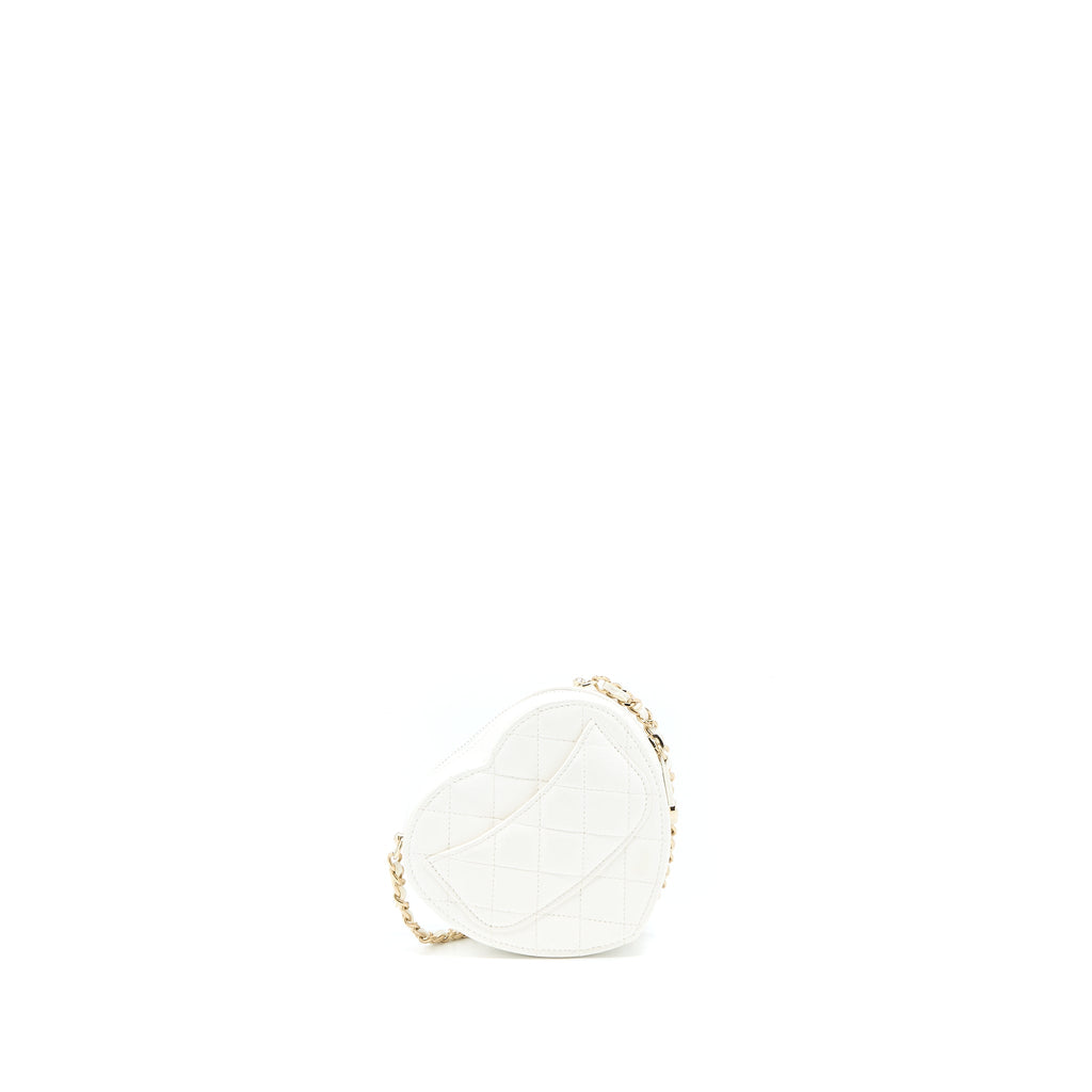 CHANEL SMALL HEART BAG LAMBSKIN WHITE LGHW
