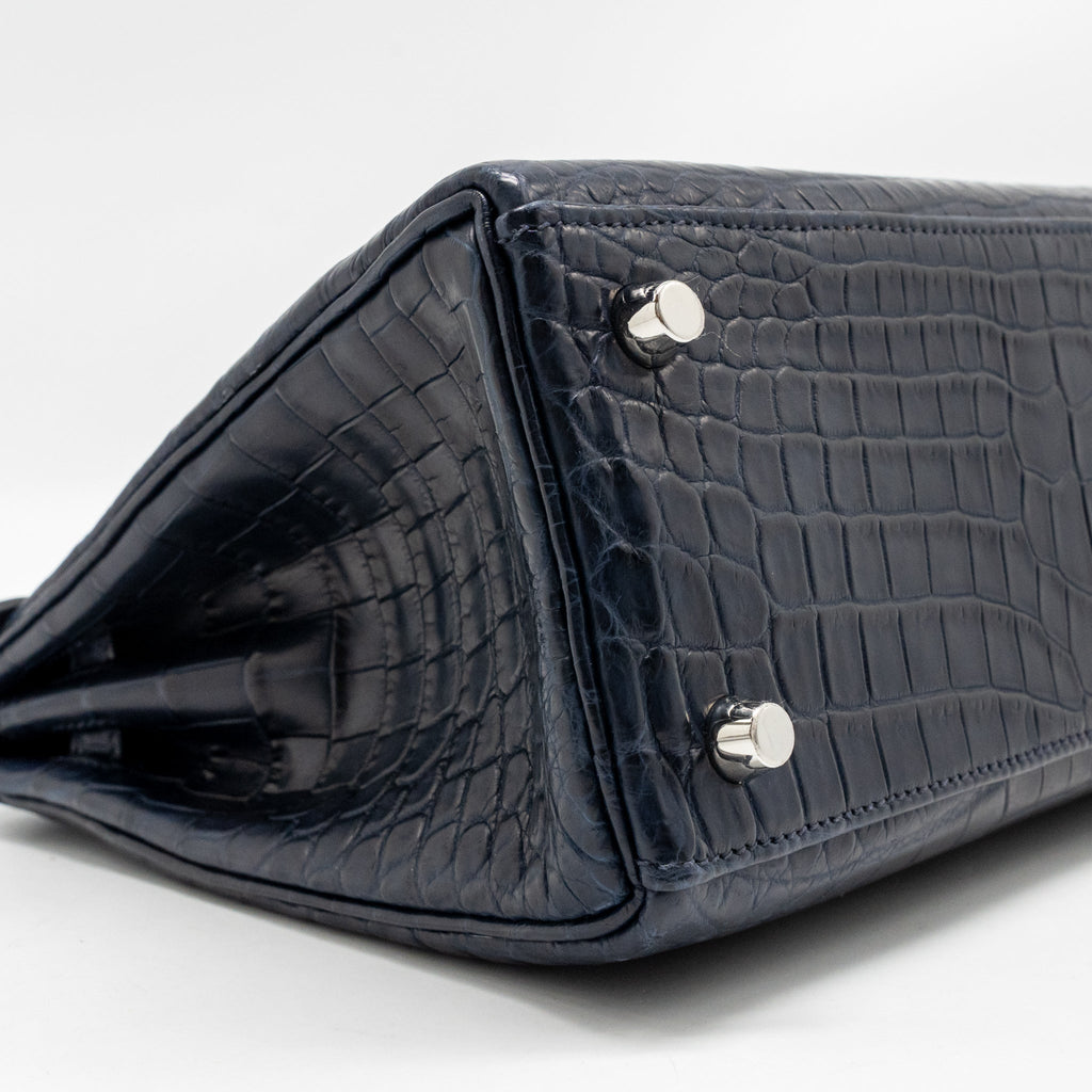 HERMES KELLY 25 CROCODILE NILOTICUS MATT BLUE MARINE SHW