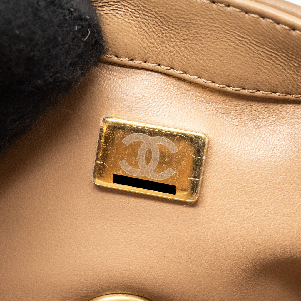 CHANEL 22B PEARL CRUSH MINI RECTANGULAR FLAP BAG LAMBSKIN DARK BEIGE GHW (MICROCHIP)