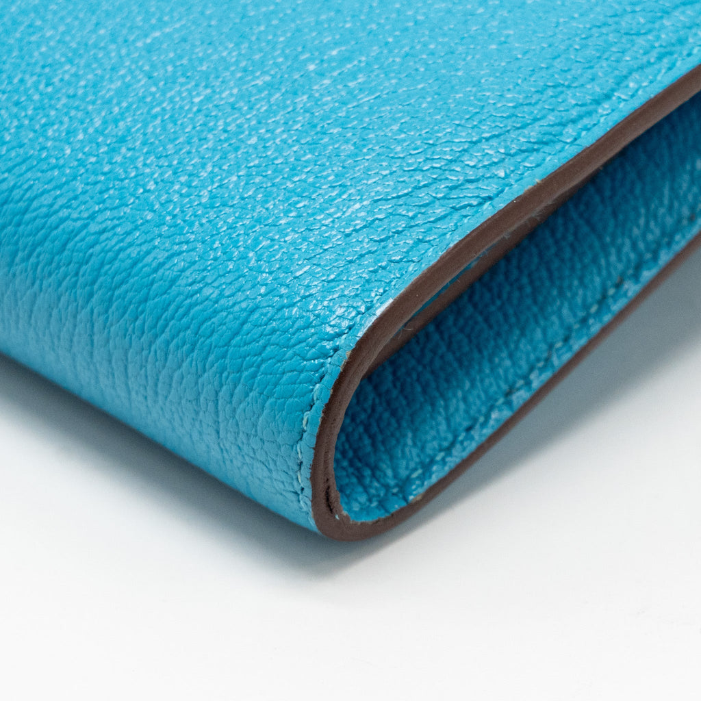 HERMES KELLY LONG WALLET CHEVRE MYSORE LEATHER BLUE AZTEQUE SHW
