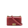 CHANEL MEDIUM BOY BAG AGED CALFSKIN RED WITH RUTHENIUM GHW