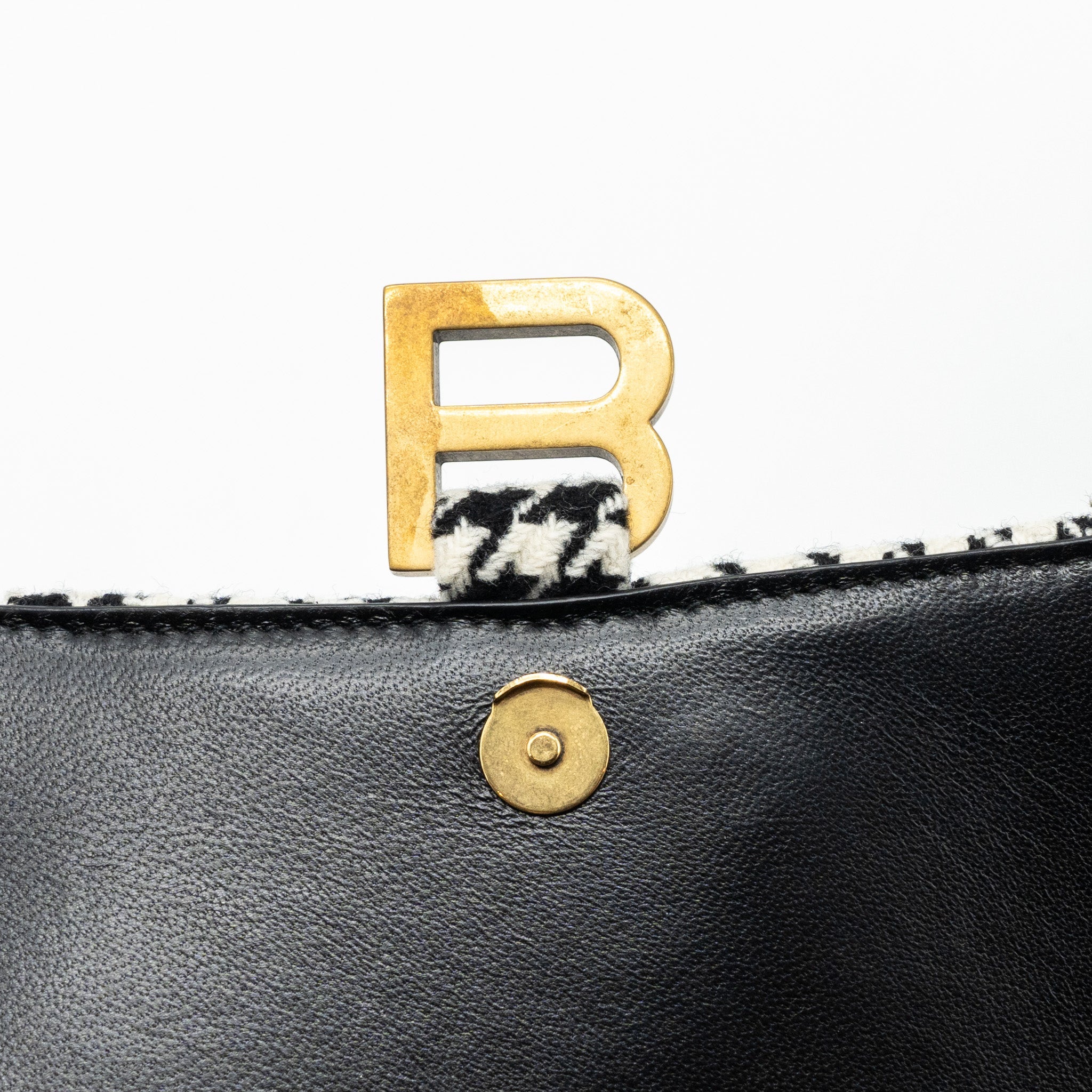 BALENCIAGA HOURGLASS S WOOL HOUNDSTOOTH BLACK/WHITE GHW