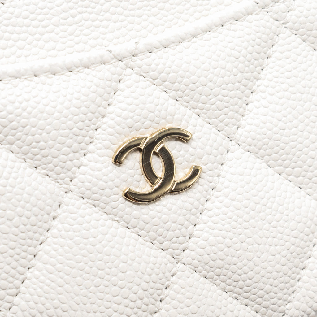 CHANEL CLASSIC CARD HOLDER CAVIAR WHITE LGHW (MICROCHIP)