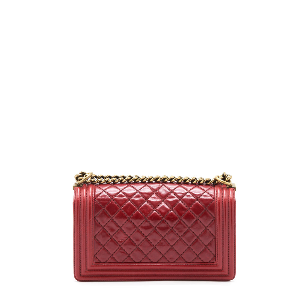 CHANEL MEDIUM BOY BAG AGED CALFSKIN RED WITH RUTHENIUM GHW