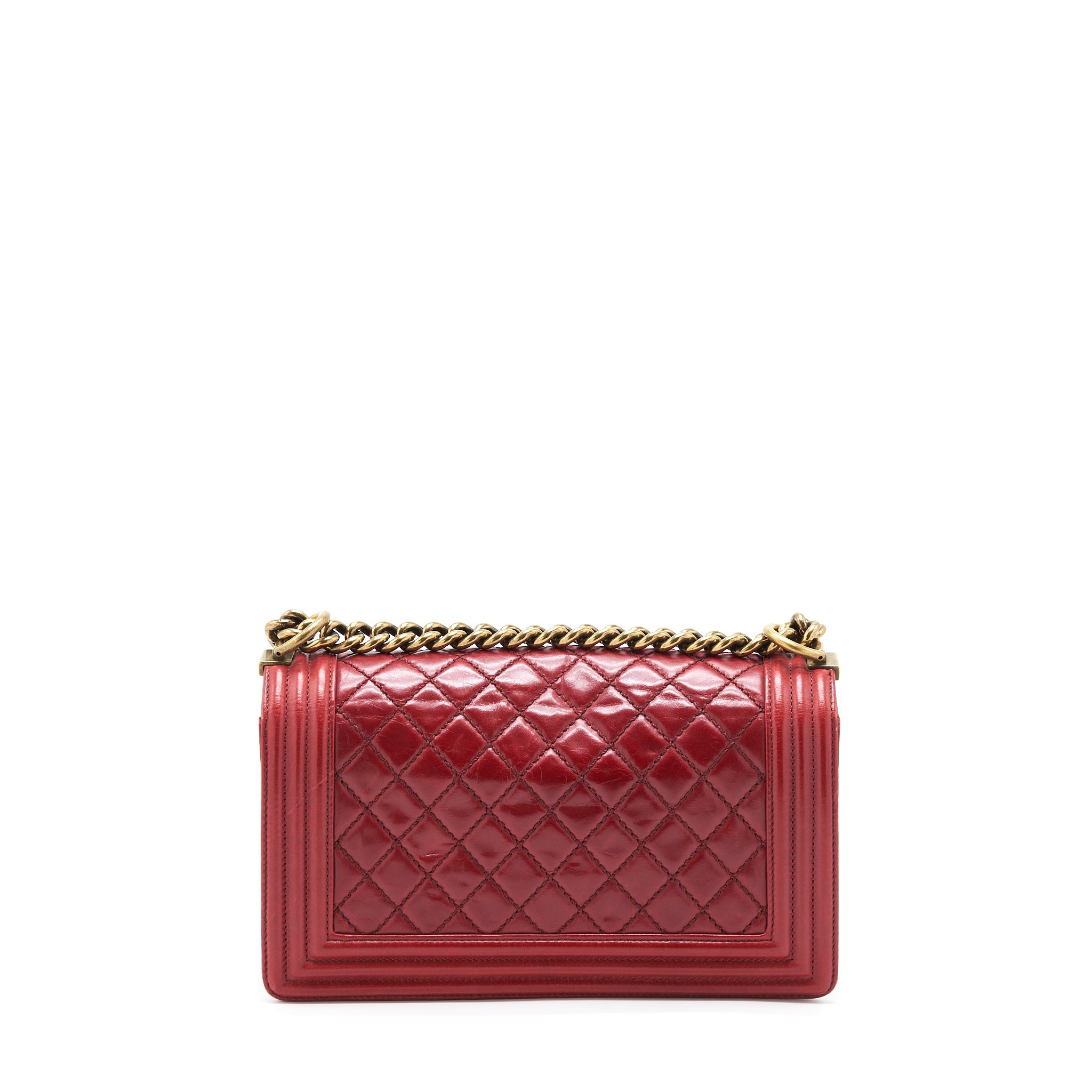 CHANEL MEDIUM BOY BAG AGED CALFSKIN RED WITH RUTHENIUM GHW