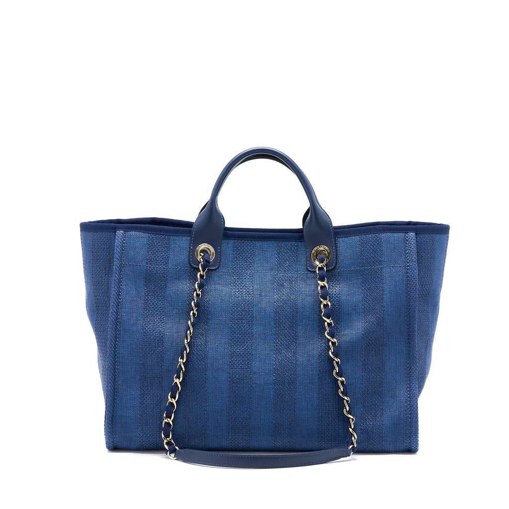 CHANEL DEAUVILLE TOTE BAG CANVAS DARK BLUE LGHW