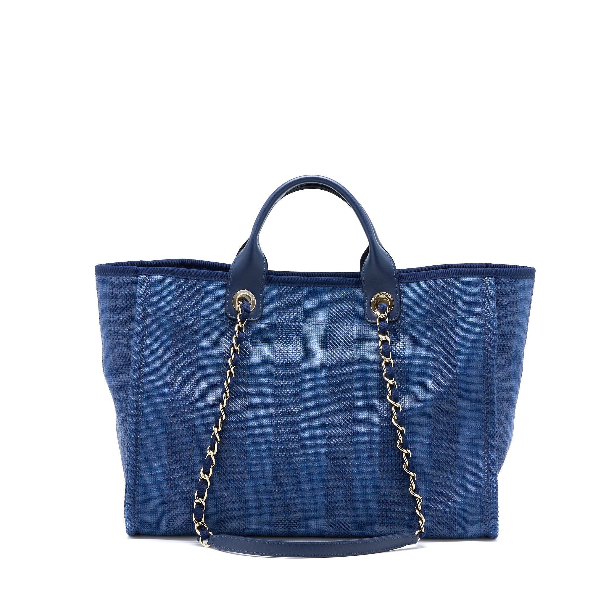 CHANEL DEAUVILLE TOTE BAG CANVAS DARK BLUE LGHW