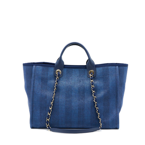 CHANEL DEAUVILLE TOTE BAG CANVAS DARK BLUE LGHW