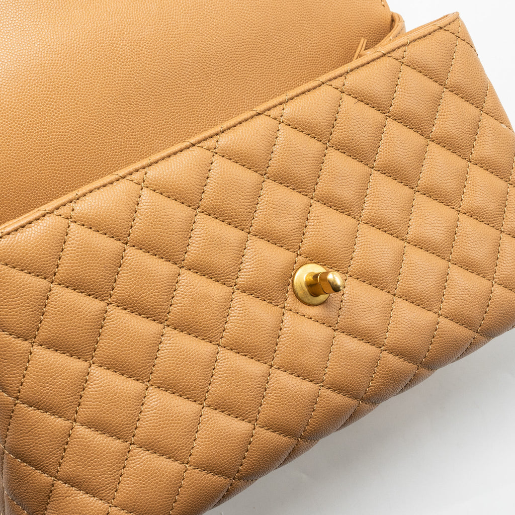CHANEL MEDIUM COCO HANDLE CAVIAR DARK BEIGE GHW (MICROCHIP)