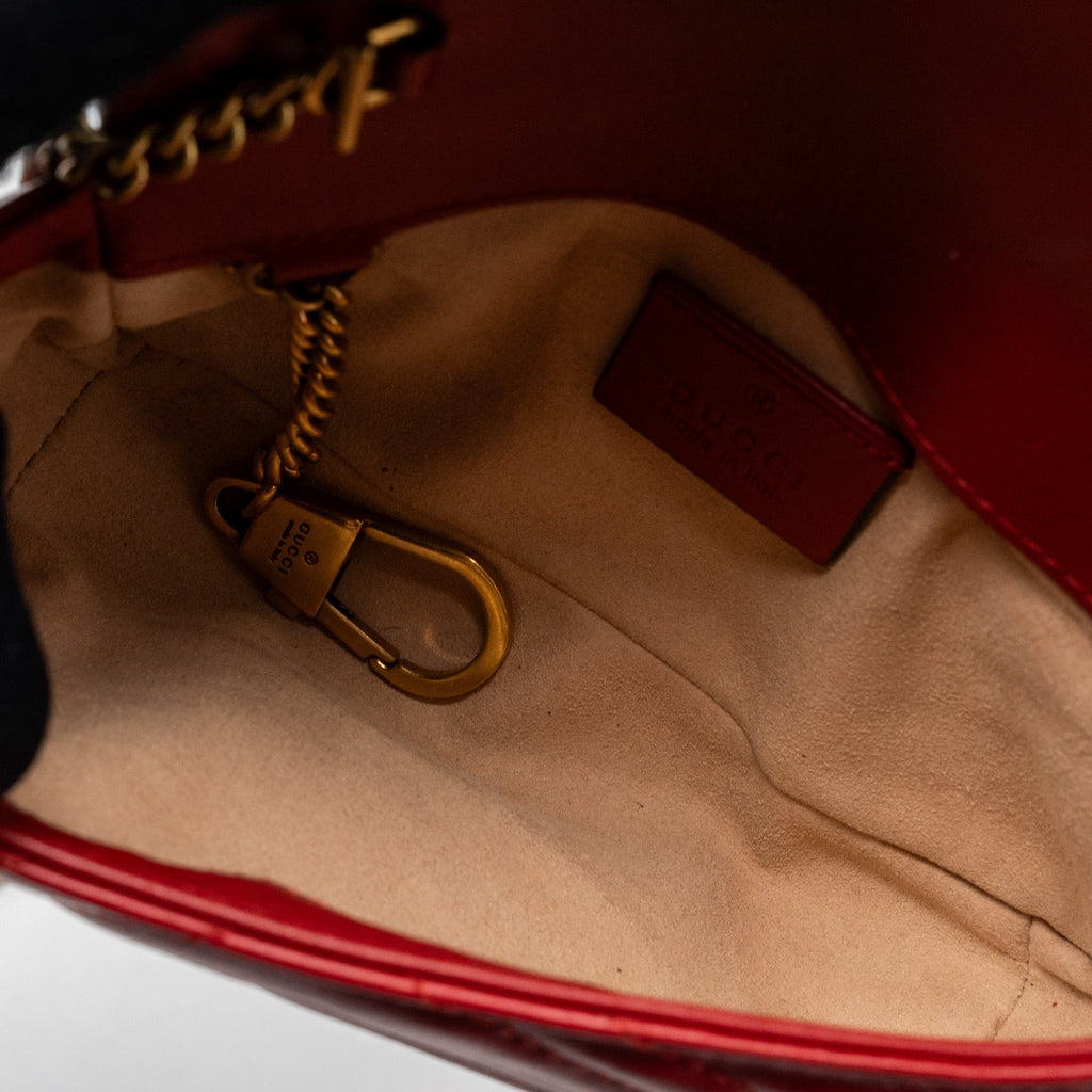 GUCCI MARMONT SUPER MINI MATELASSÉ CHEVRON CALFSKIN RED GHW