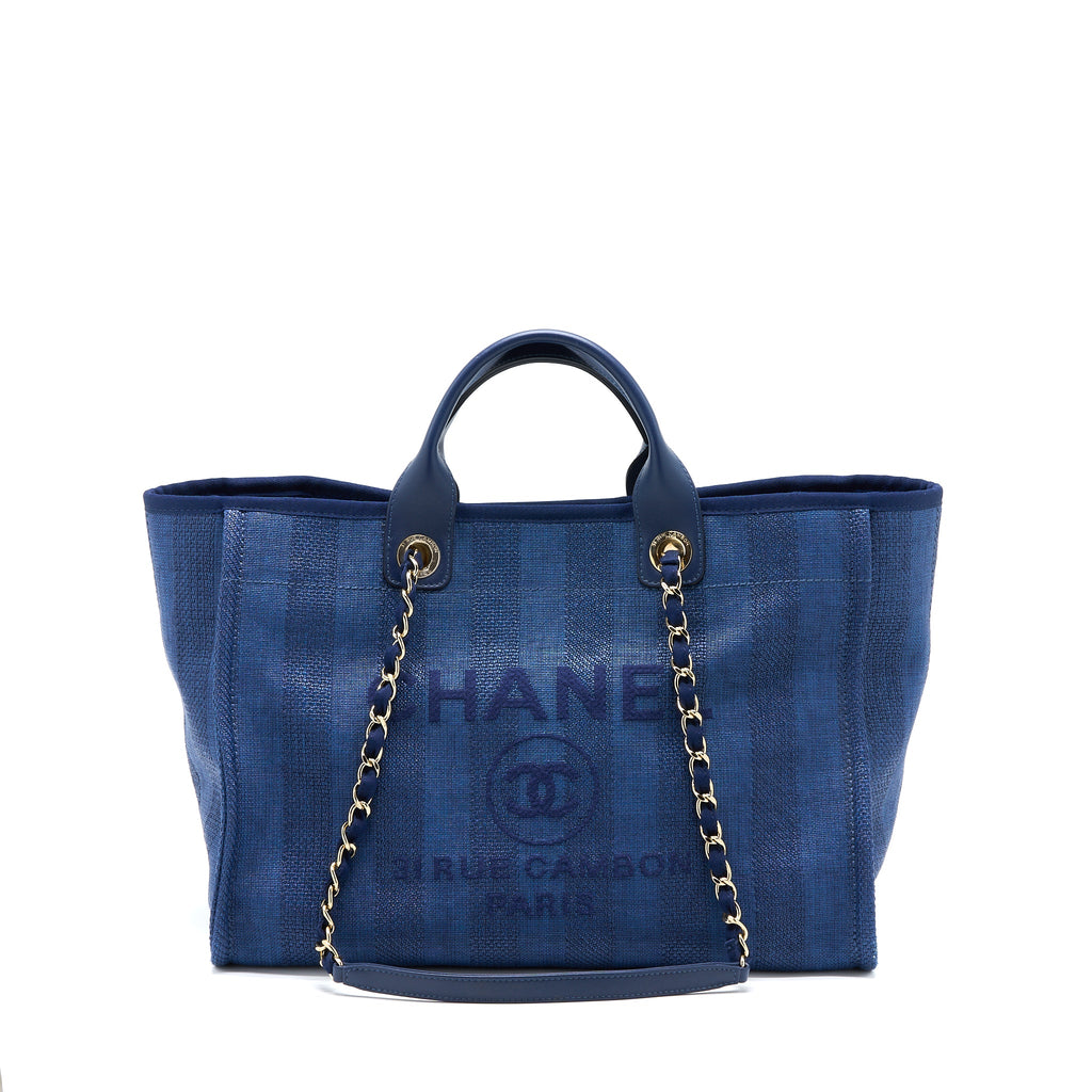 CHANEL DEAUVILLE TOTE BAG CANVAS DARK BLUE LGHW