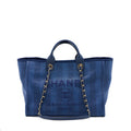 CHANEL DEAUVILLE TOTE BAG CANVAS DARK BLUE LGHW