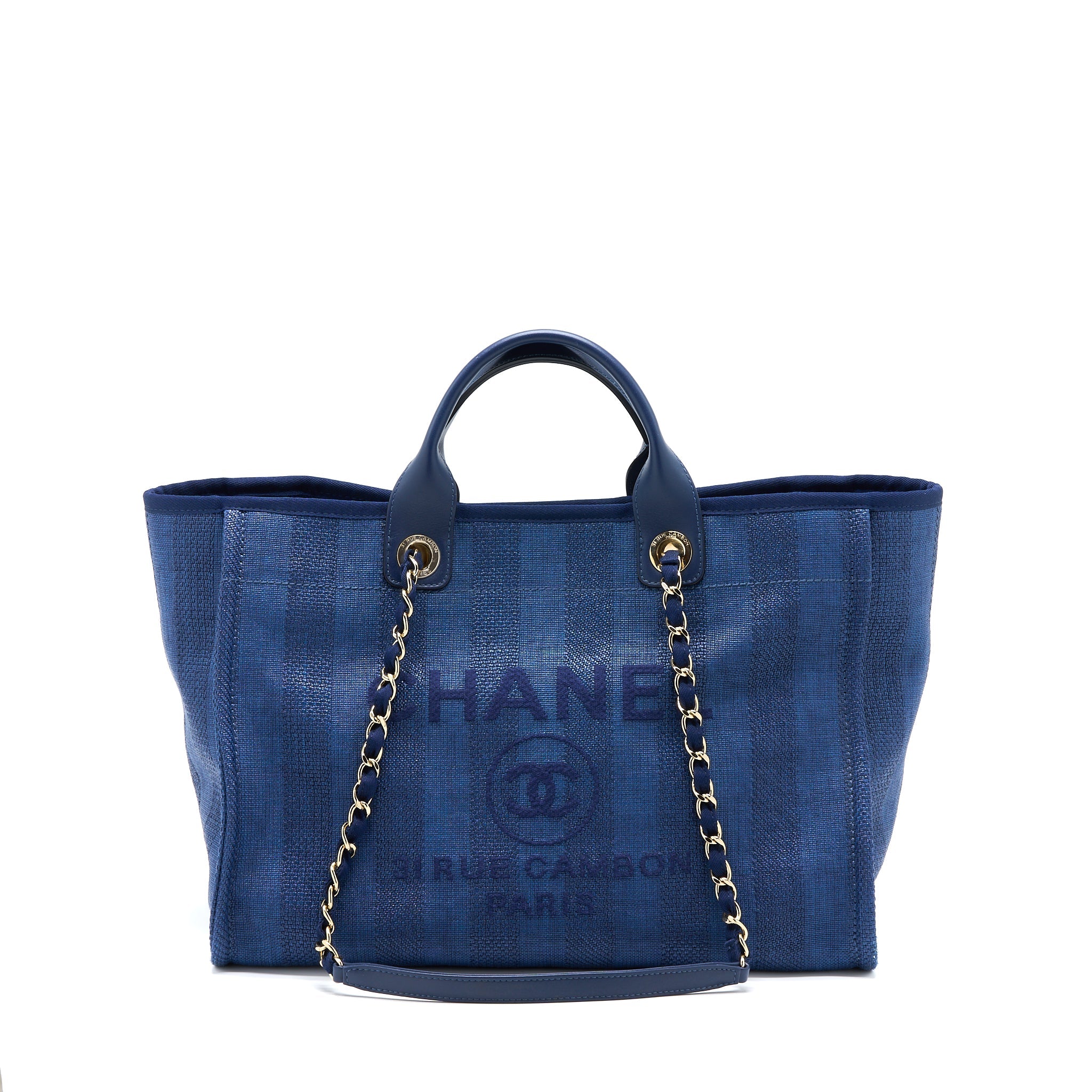 CHANEL DEAUVILLE TOTE BAG CANVAS DARK BLUE LGHW