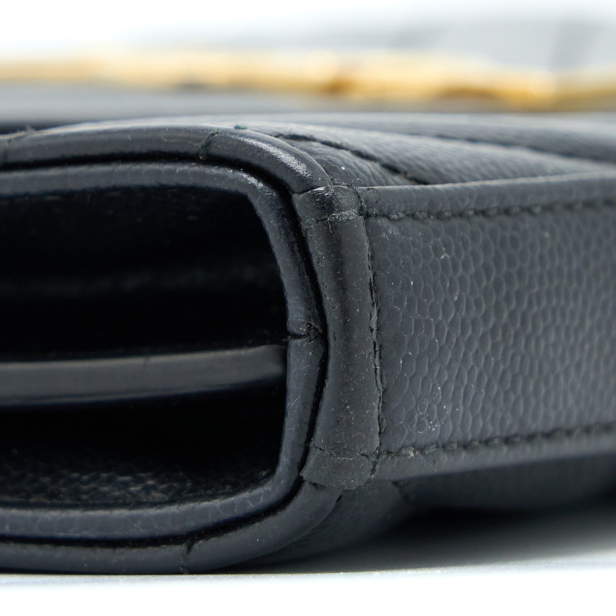SAINT LAURENT/YSL CASSANDRA MATELASSE ENVELOPE CHAIN WALLET GRAINED CALFSKIN BLACK GHW