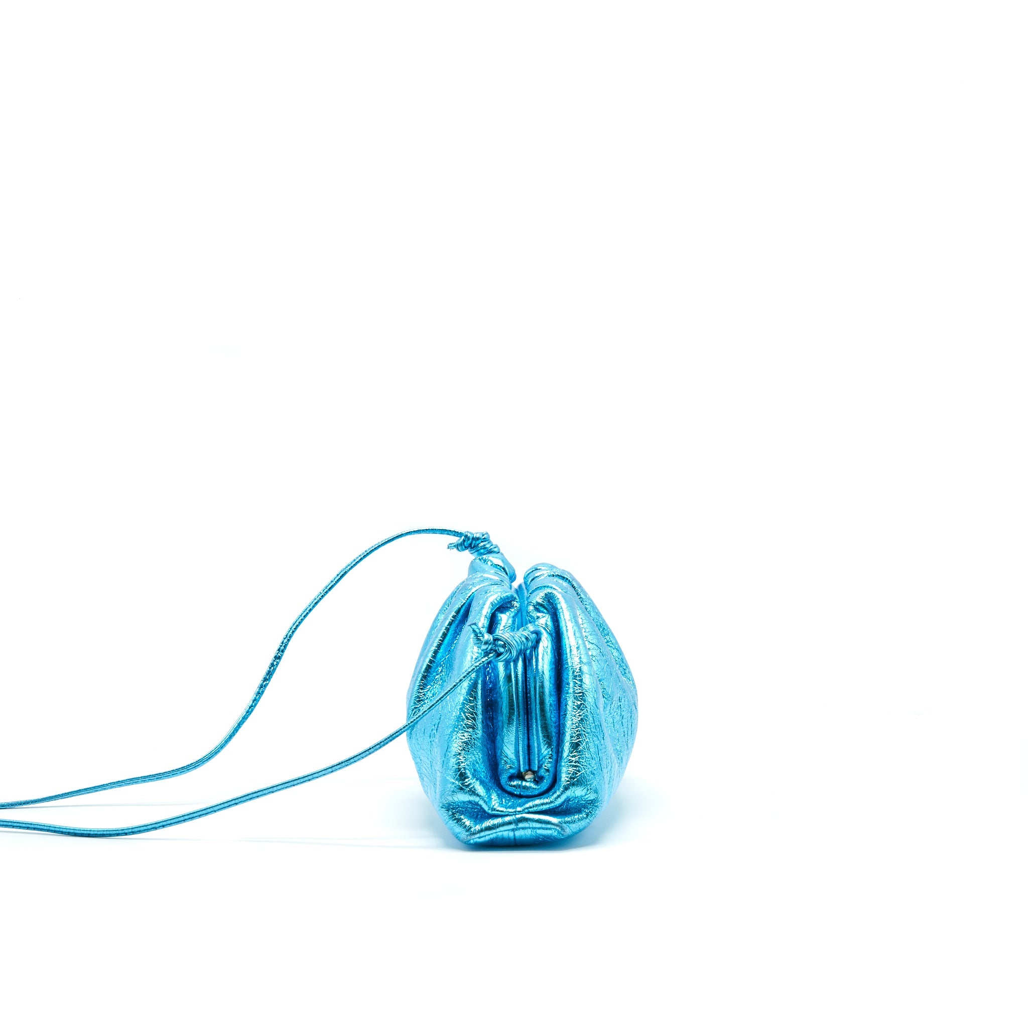 BOTTEGA VENETA MINI POUCH METALLIC BLUE