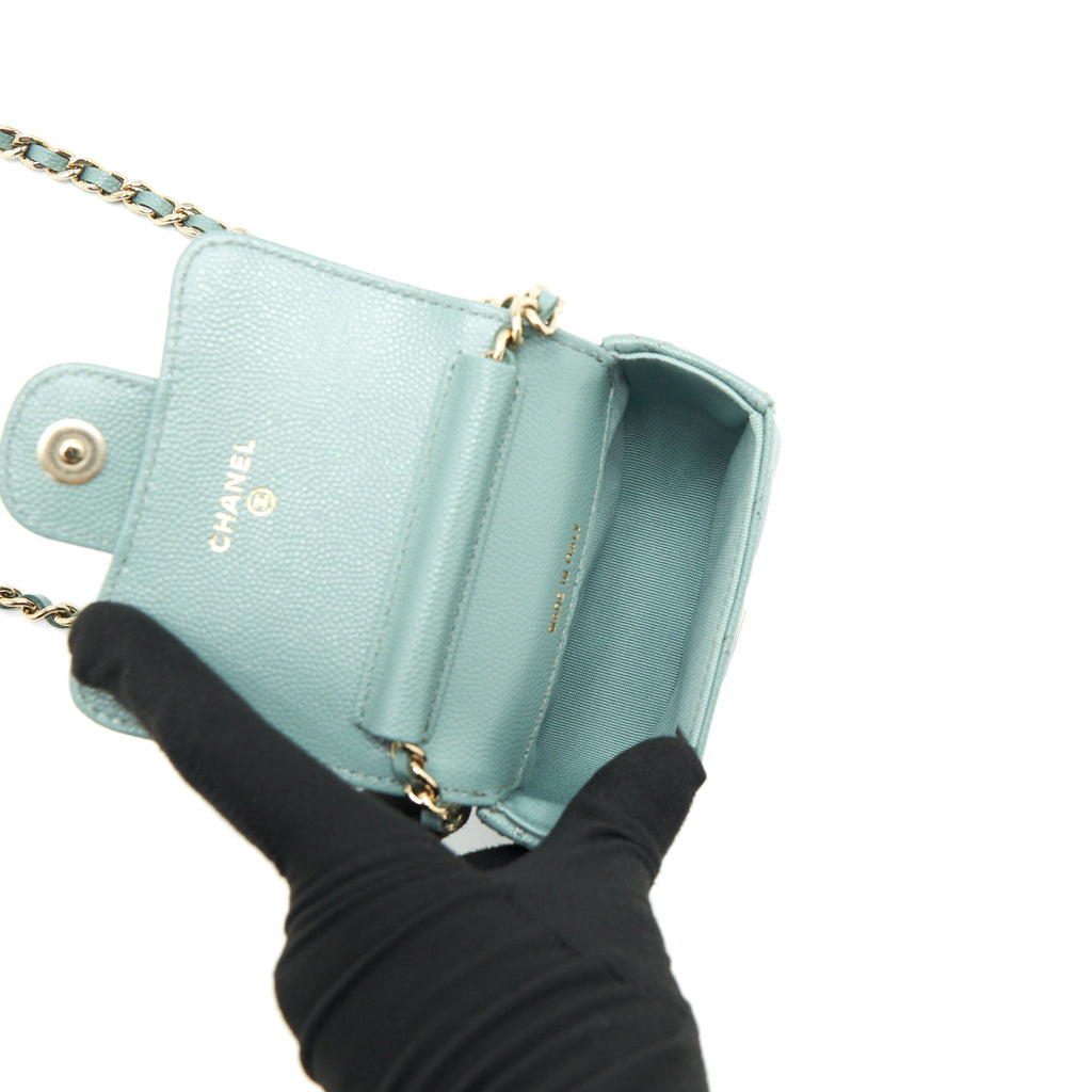CHANEL MINI FLAP VANITY WITH CHAIN CAVIAR GREYISH GREEN LGHW