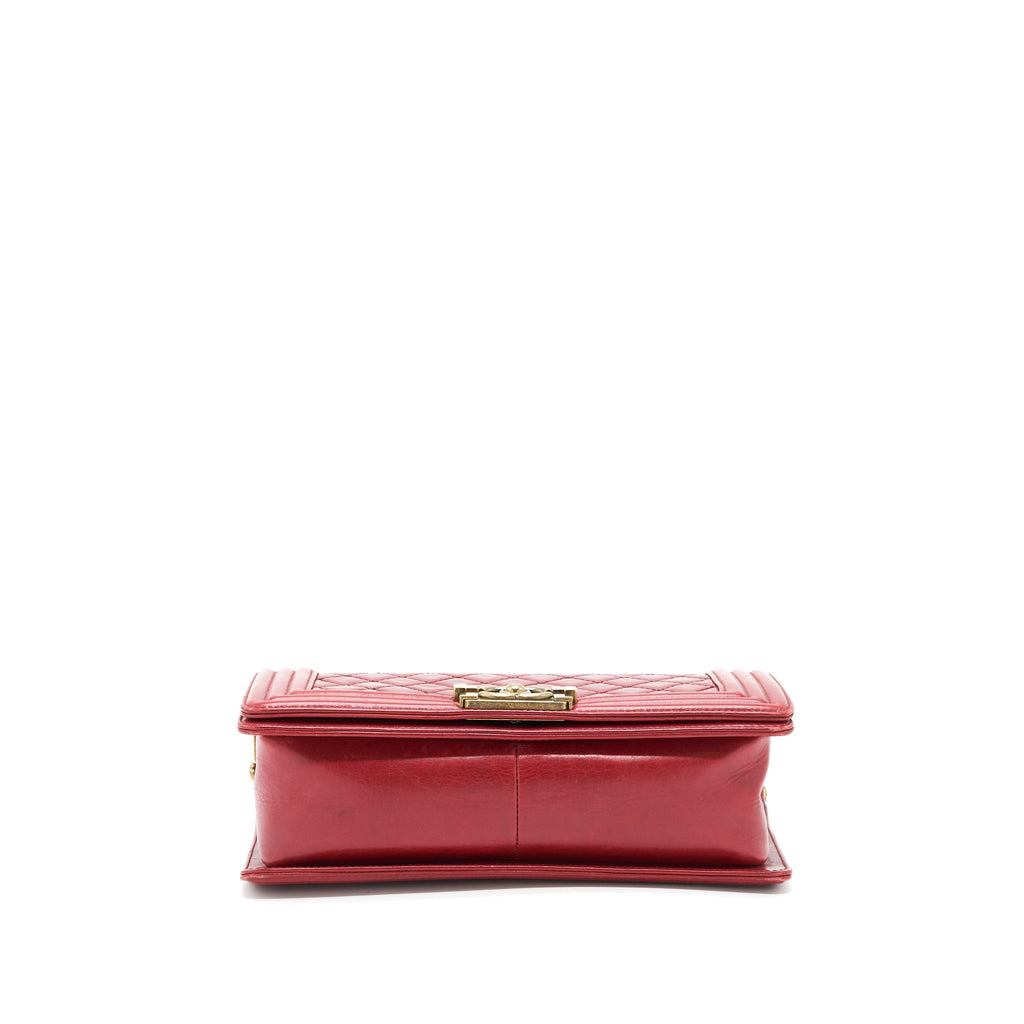 CHANEL MEDIUM BOY BAG AGED CALFSKIN RED WITH RUTHENIUM GHW