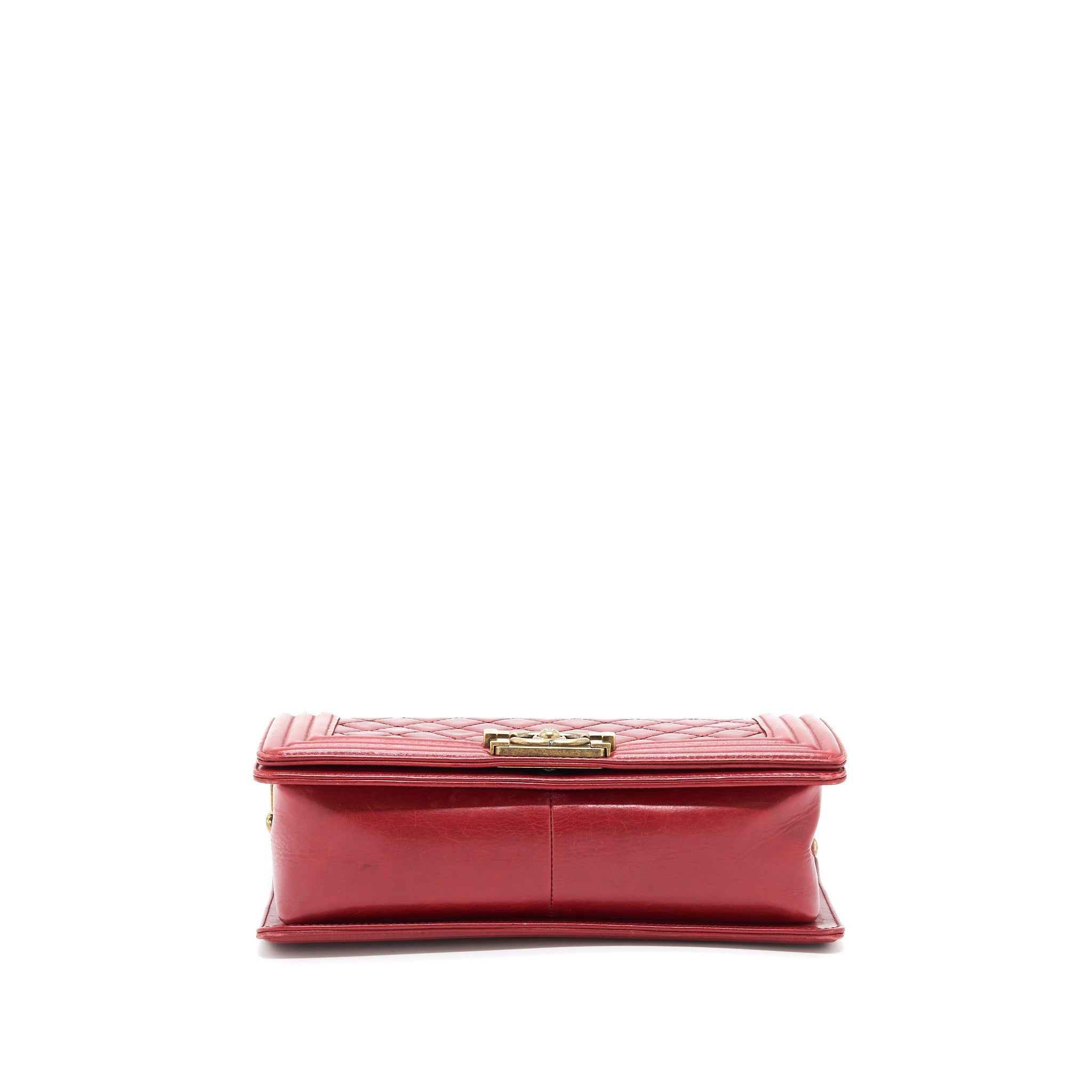 CHANEL MEDIUM BOY BAG AGED CALFSKIN RED WITH RUTHENIUM GHW