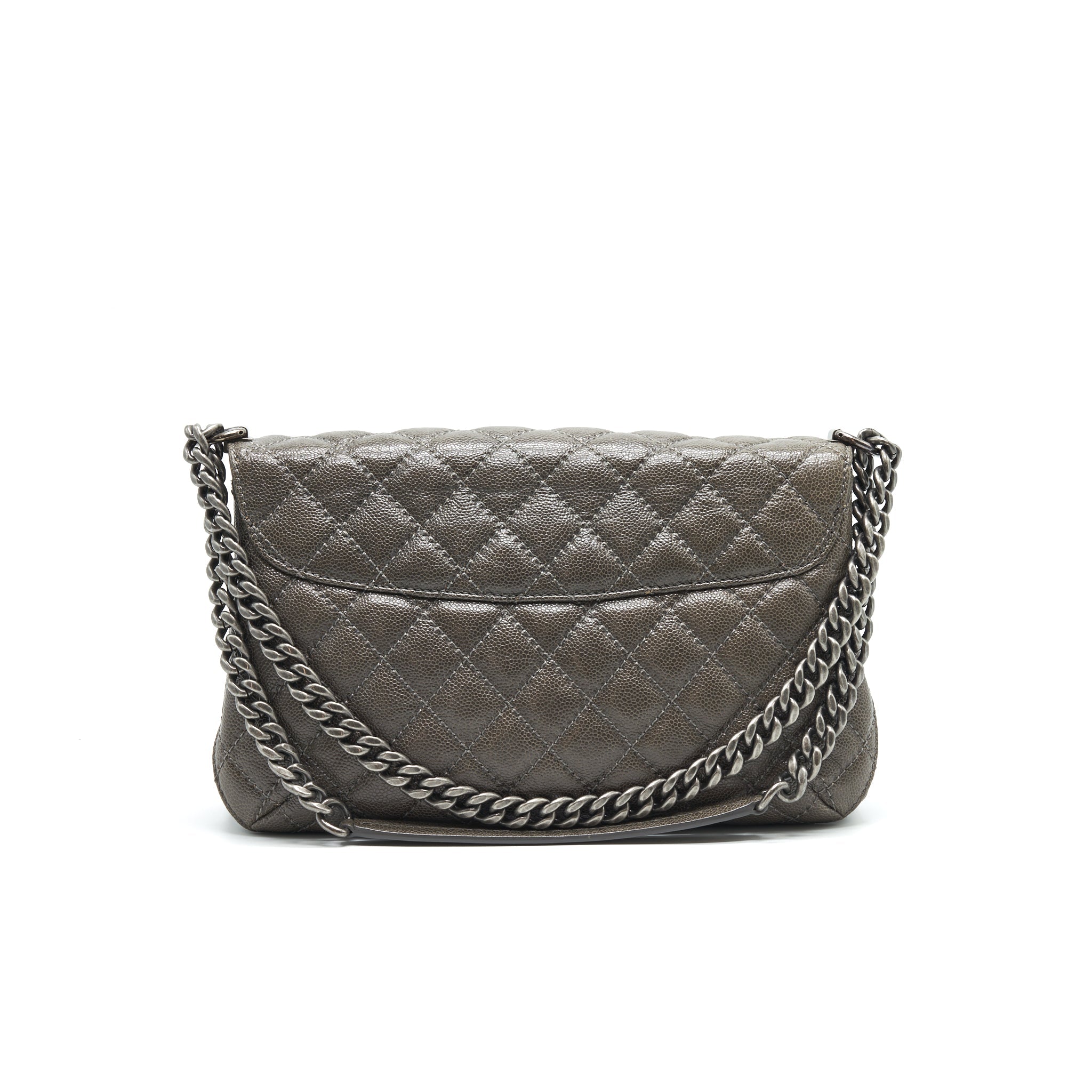 CHANEL SEASONAL JUMBO CAVIAR FLAP BAG GREY WITH RUTHENIUM HARDWARE