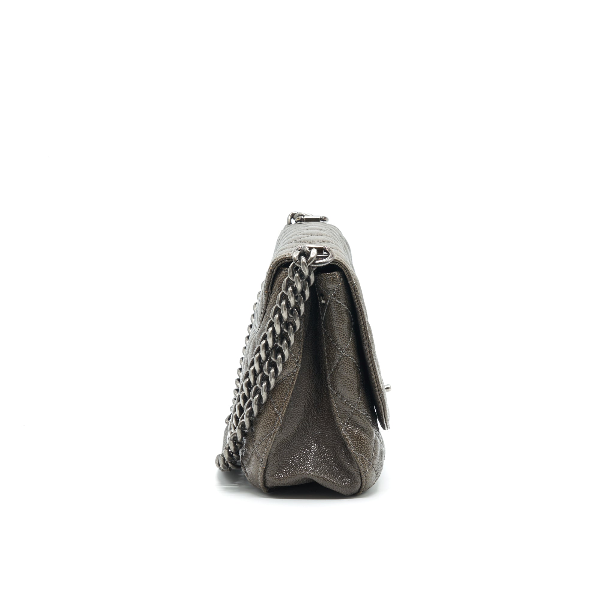CHANEL SEASONAL JUMBO CAVIAR FLAP BAG GREY WITH RUTHENIUM HARDWARE