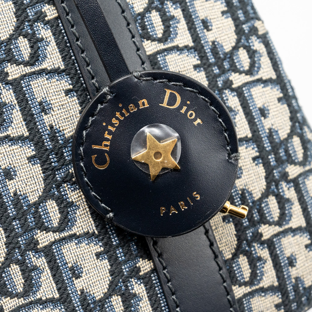 DIOR MEDIUM BOWLING BAG DIOR OBLIQUE CANVAS BLUE GHW