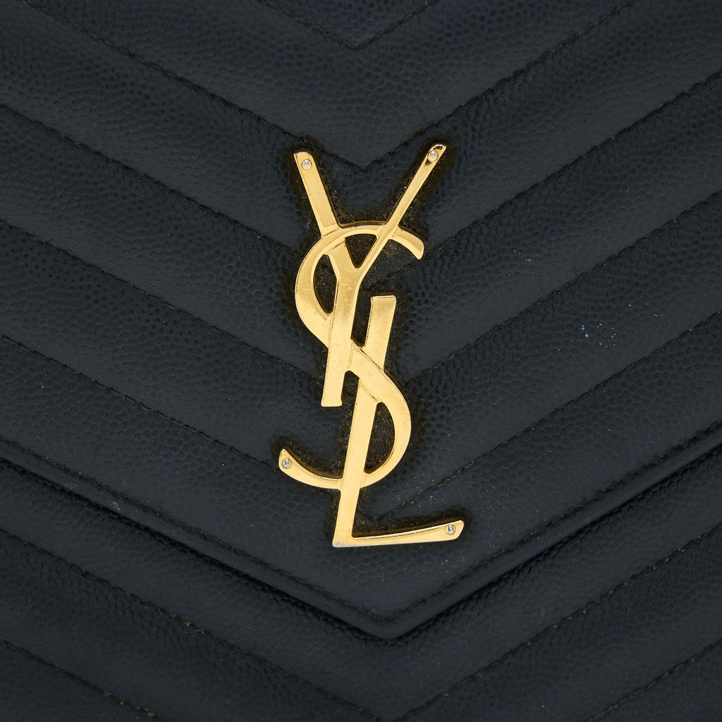 SAINT LAURENT/YSL CASSANDRA MATELASSE ENVELOPE CHAIN WALLET GRAINED CALFSKIN BLACK GHW