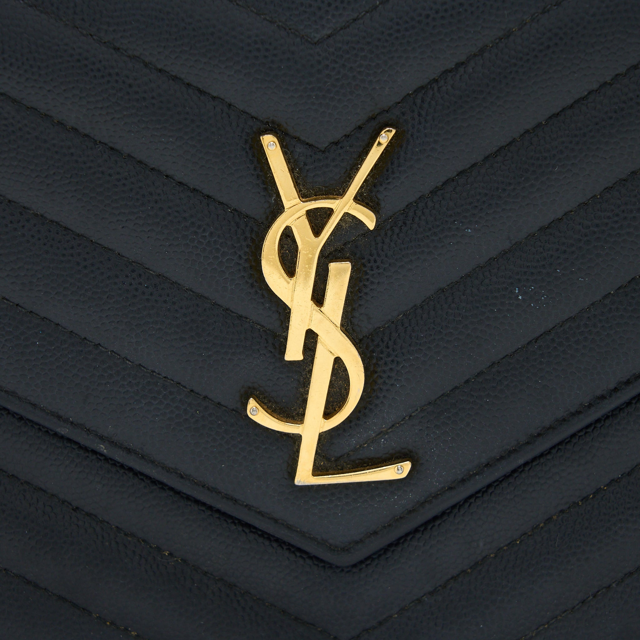 SAINT LAURENT/YSL CASSANDRA MATELASSE ENVELOPE CHAIN WALLET GRAINED CALFSKIN BLACK GHW