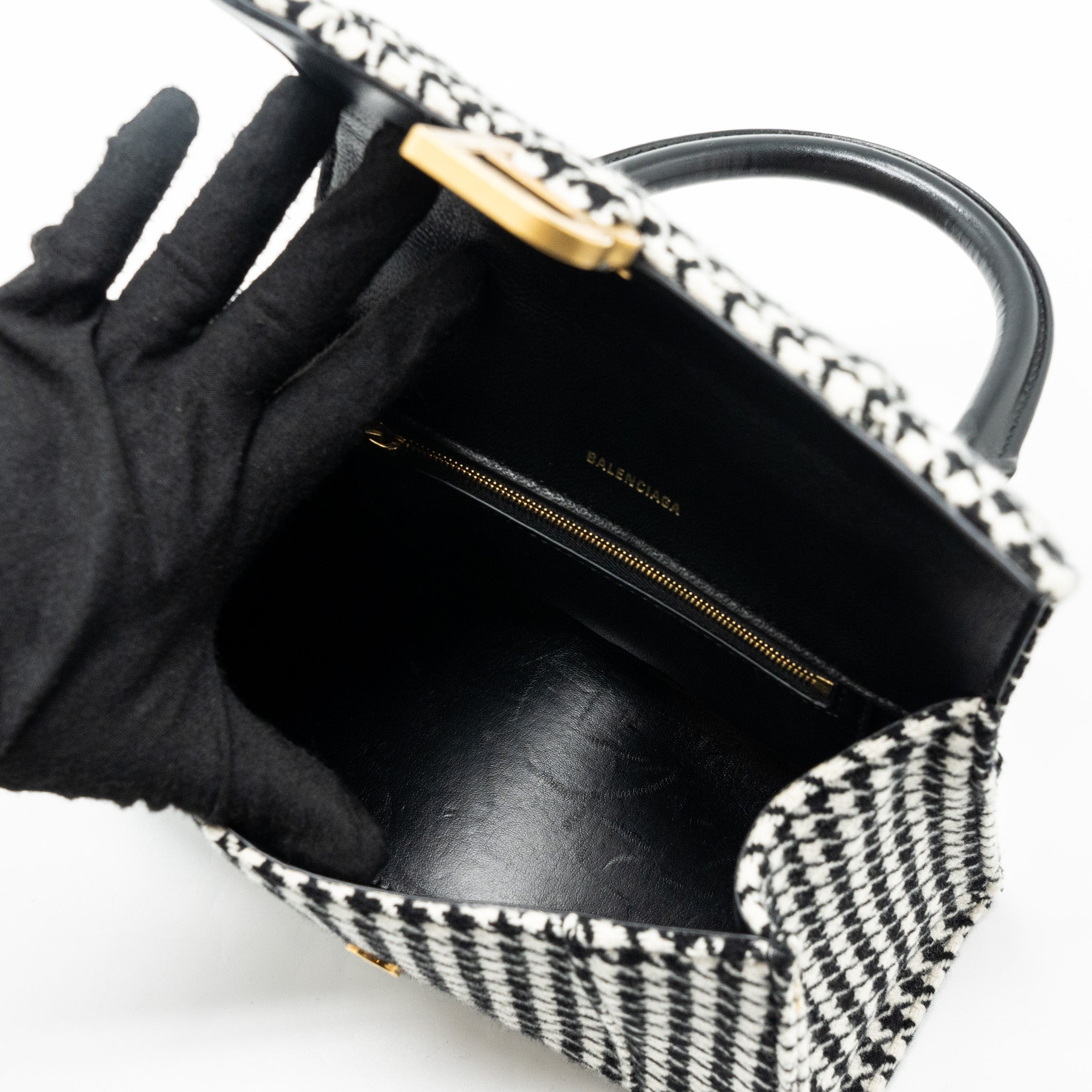 BALENCIAGA HOURGLASS S WOOL HOUNDSTOOTH BLACK/WHITE GHW