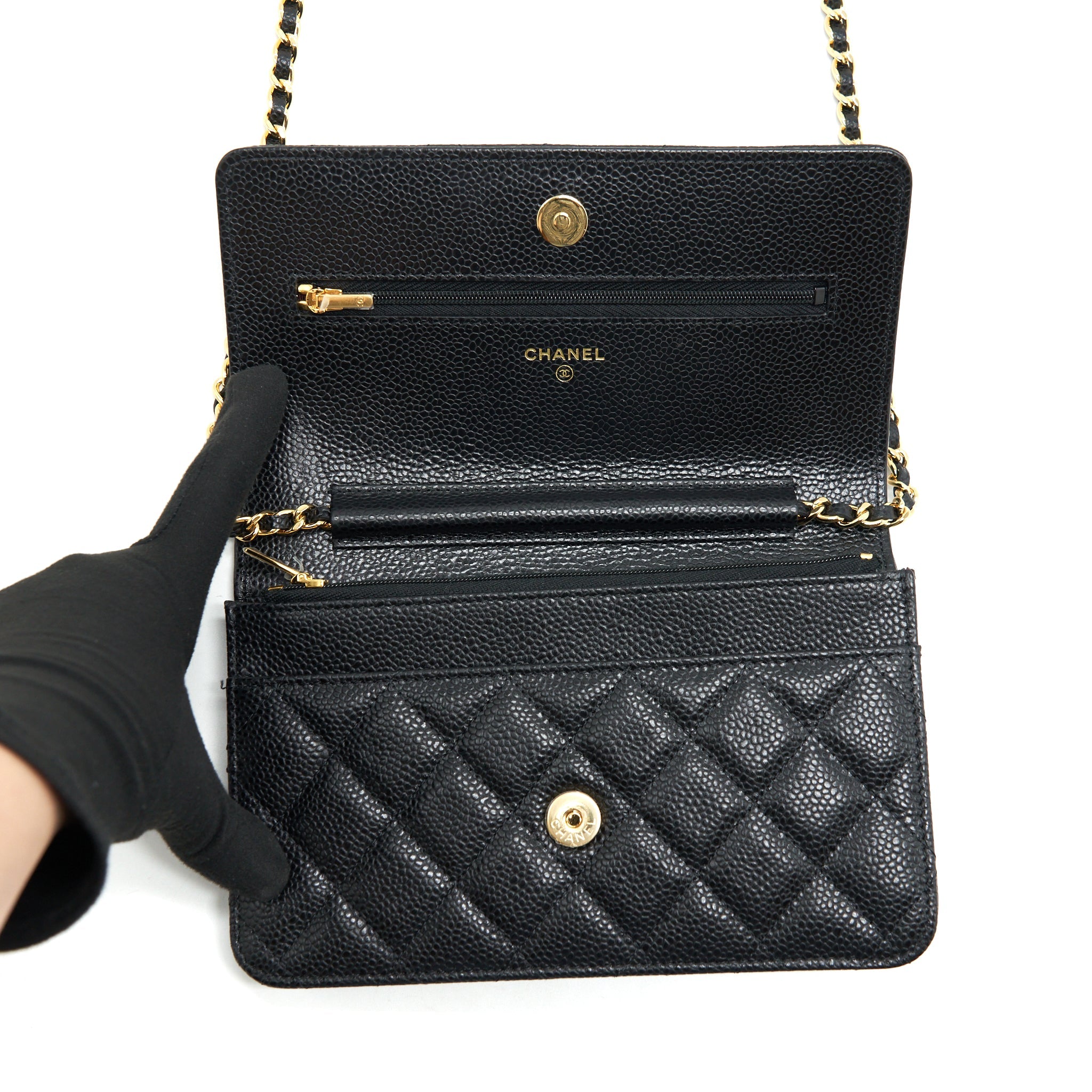 CHANEL CLASSIC WALLET ON CHAIN CAVIAR BLACK GHW