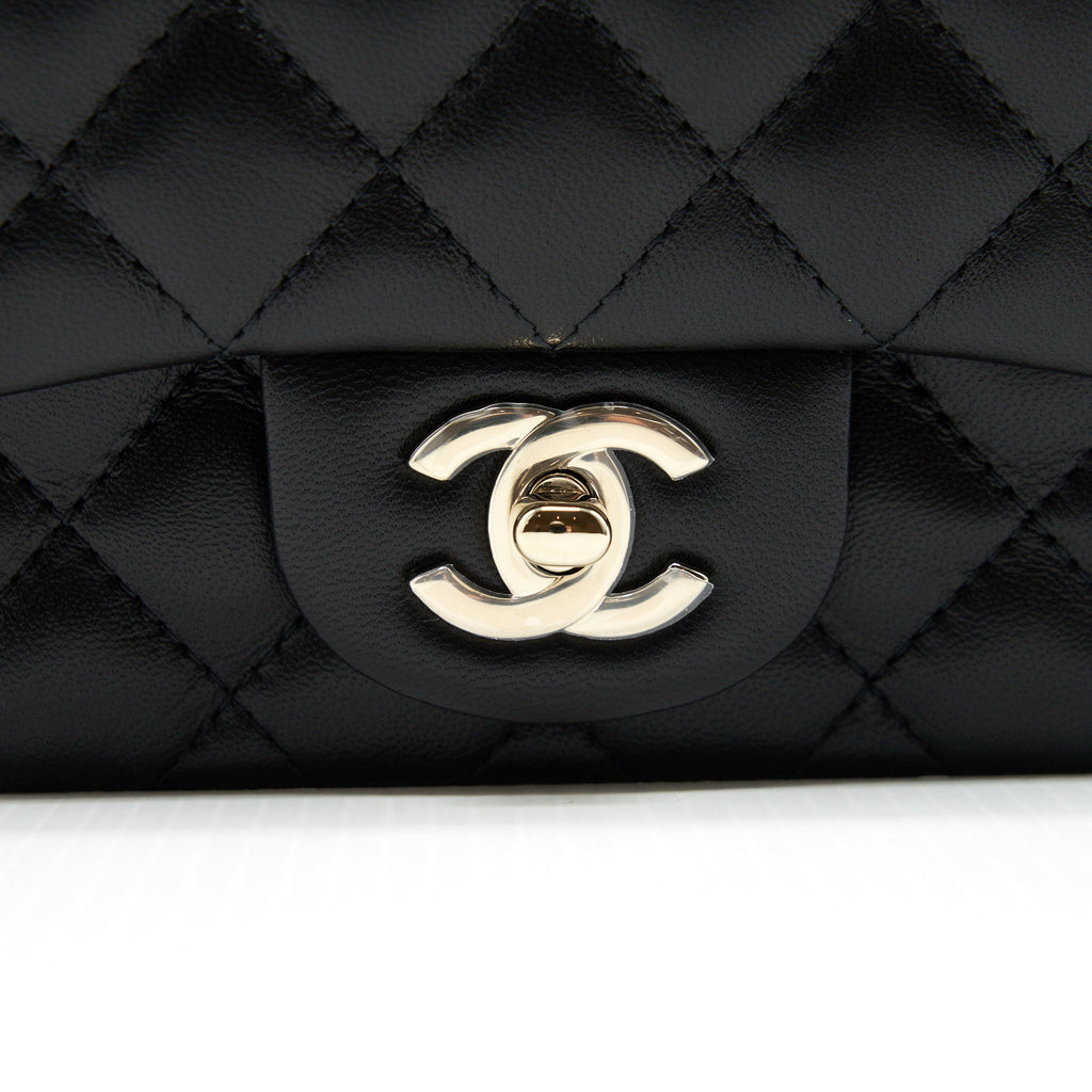 CHANEL 22C MINI SQUARE FLAP BAG LAMBSKIN BLACK LGHW(MICROCHIP)