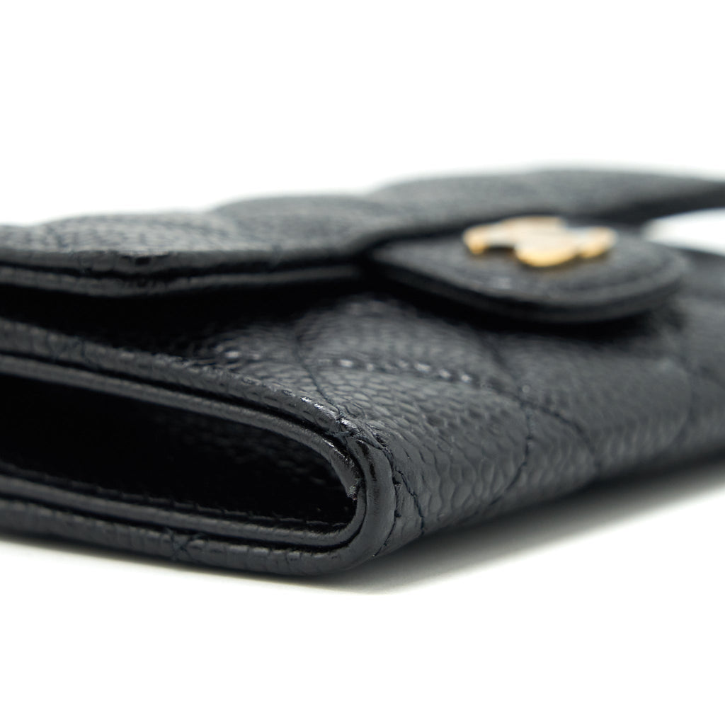 CHANEL CLASSIC MINI FLAP CARD HOLDER CAVIAR BLACK LGHW