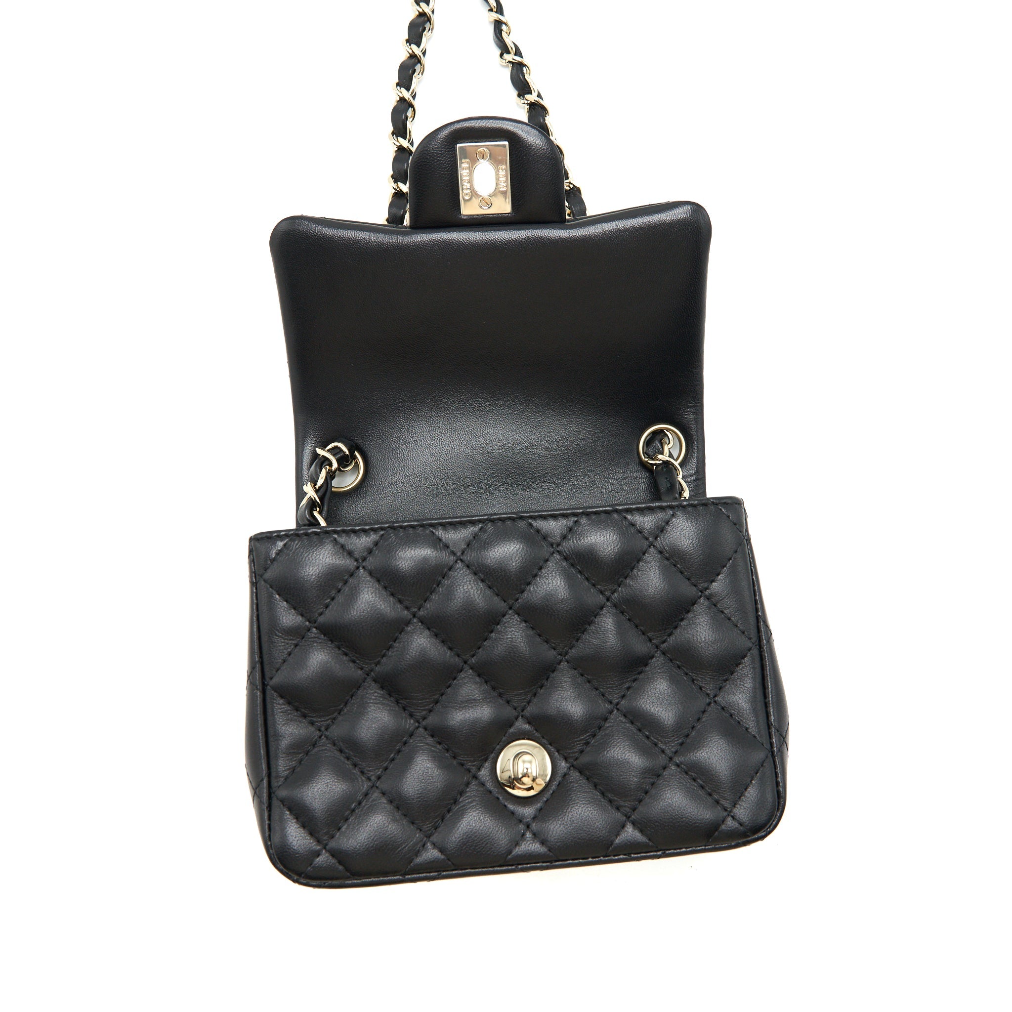 CHANEL 22C MINI SQUARE FLAP BAG LAMBSKIN BLACK LGHW(MICROCHIP)