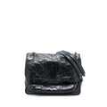 SAINT LAURENT NIKI AGED CALFSKIN BLACK WITH BLACK AND RUTHENIUM HARDWARE