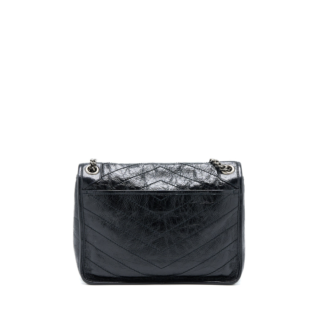 SAINT LAURENT NIKI AGED CALFSKIN BLACK WITH BLACK AND RUTHENIUM HARDWARE