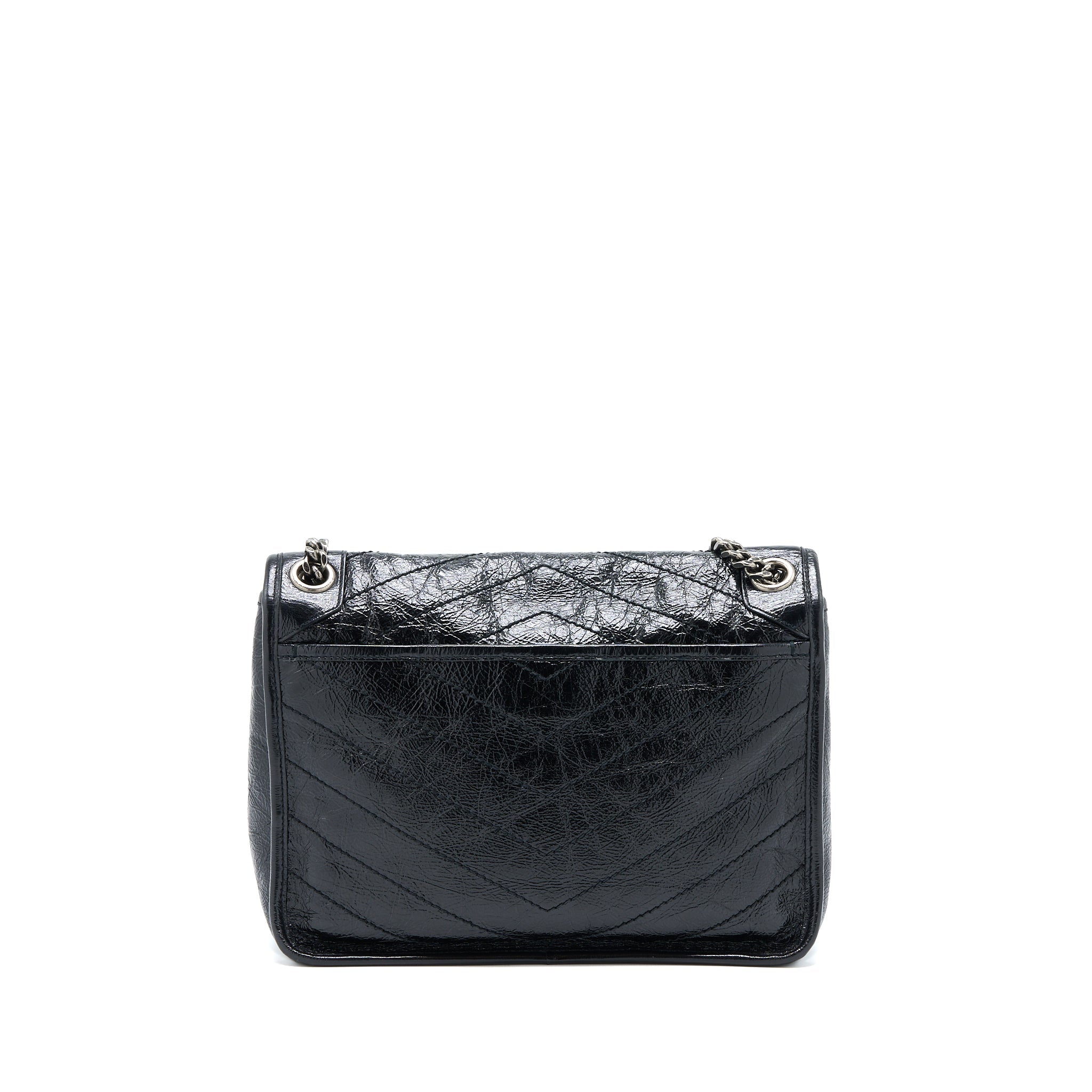 SAINT LAURENT NIKI AGED CALFSKIN BLACK WITH BLACK AND RUTHENIUM HARDWARE