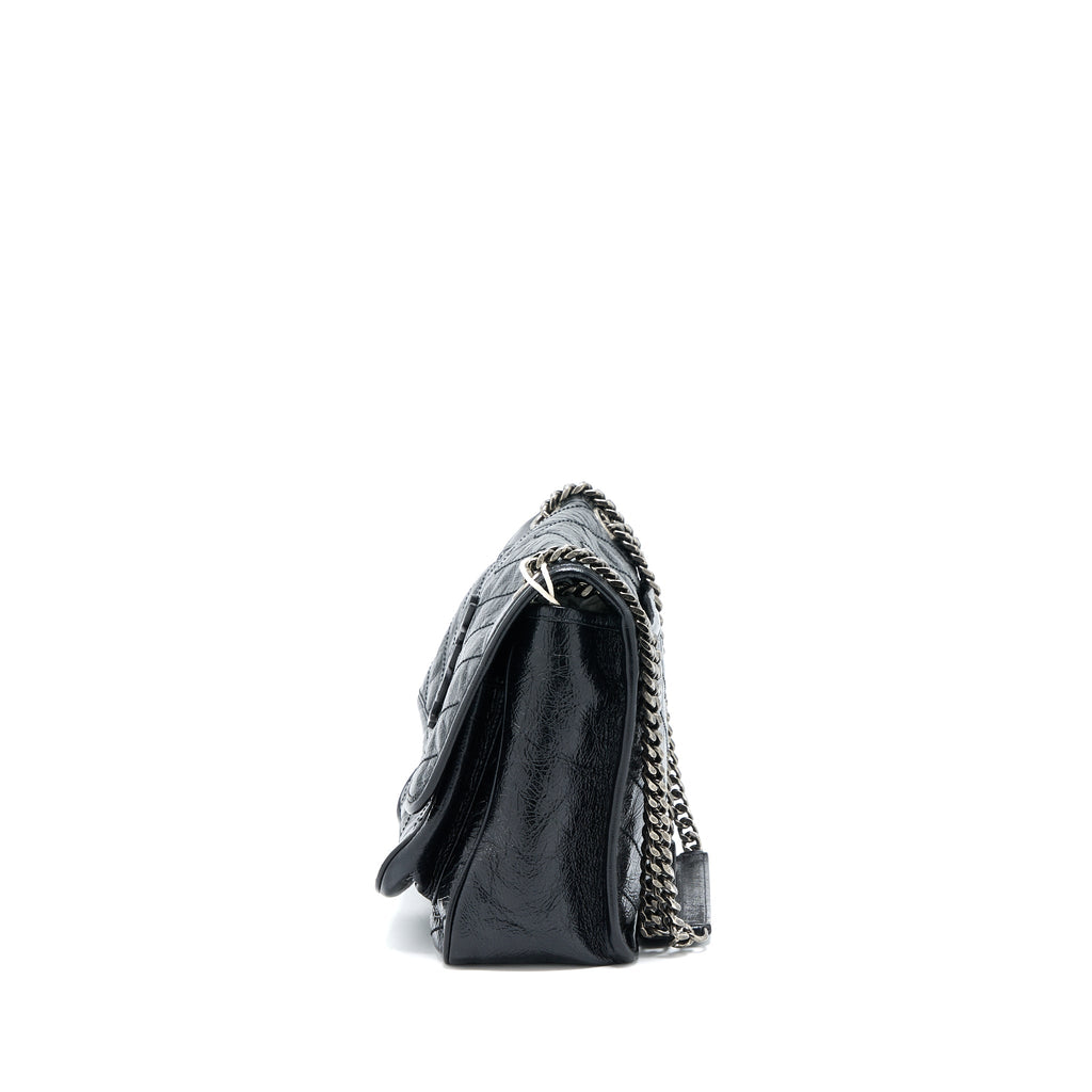 SAINT LAURENT NIKI AGED CALFSKIN BLACK WITH BLACK AND RUTHENIUM HARDWARE