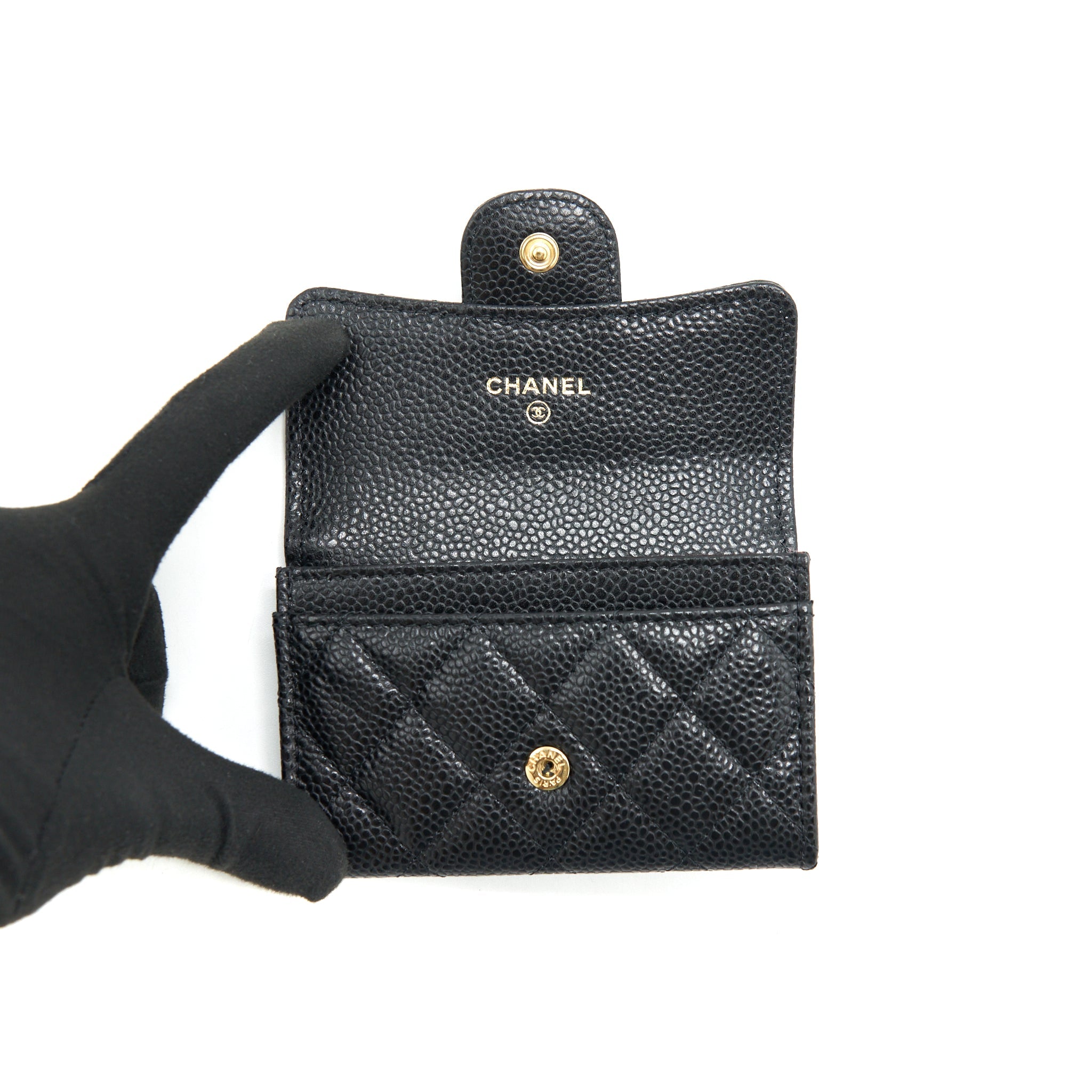 CHANEL CLASSIC MINI FLAP CARD HOLDER CAVIAR BLACK LGHW